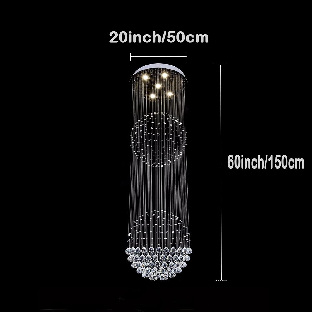 Modern K9 Crystal Raindrop Chandelier Pendant Light - Chrome Silver Round Sphere Flush Mount LED Ceiling Lamp (5-Lights, D20