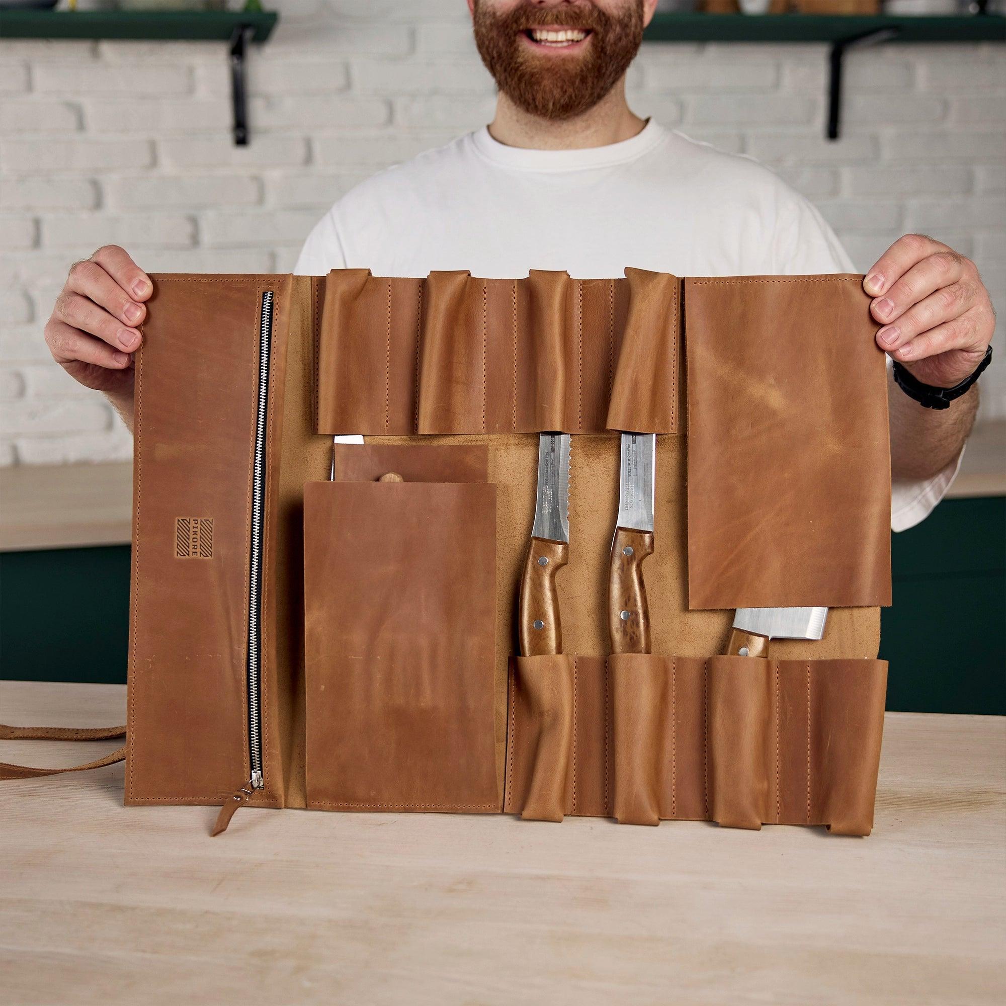 Premium Leather Knife Roll for Chefs & Butchers - Durable Professional Knife Storage Case with 12 Slots - Perfect for Kitchen, Camping & Culinary Gifts