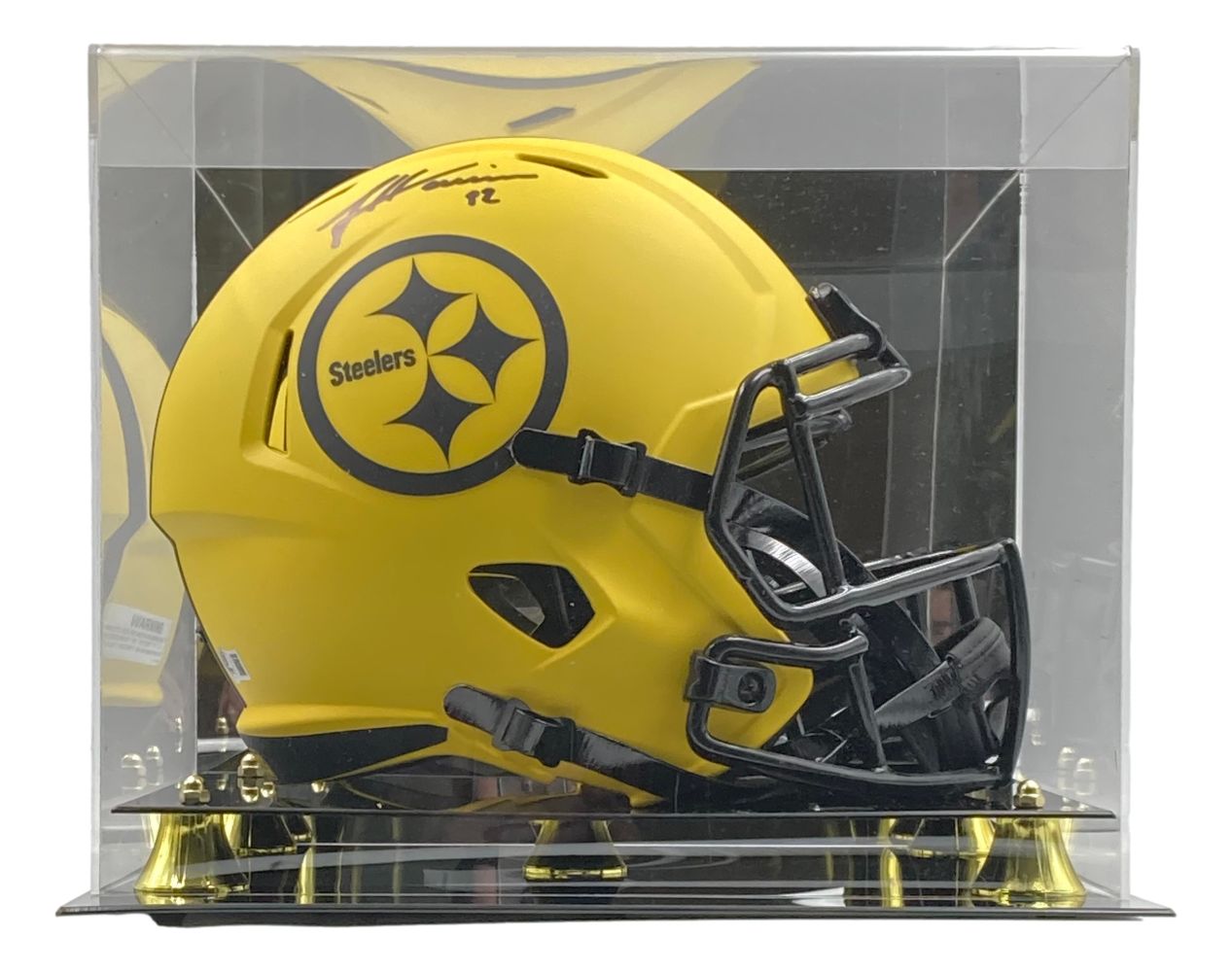 James Harrison Autographed Pittsburgh Steelers Replica Helmet with Case - Limited Edition Football Collectible for Fans & Memorabilia Enthusiasts - Perfect for Man Cave, Sports Bar Decor, or Gift for Steelers Fans