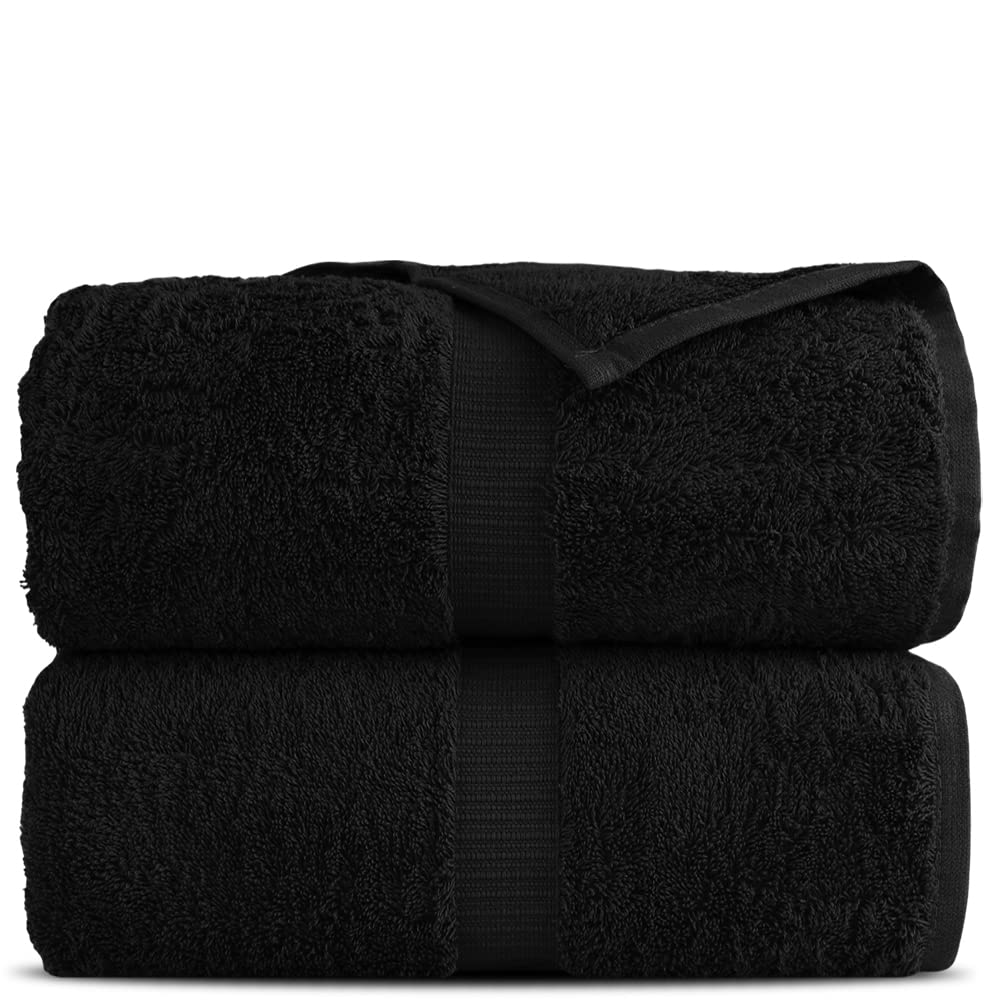Premium Turkish Cotton Bath Towels - Ultra Soft & Highly Absorbent 2-Piece Bath Sheet Set (Black) | Luxury Spa, Beach & Home Use