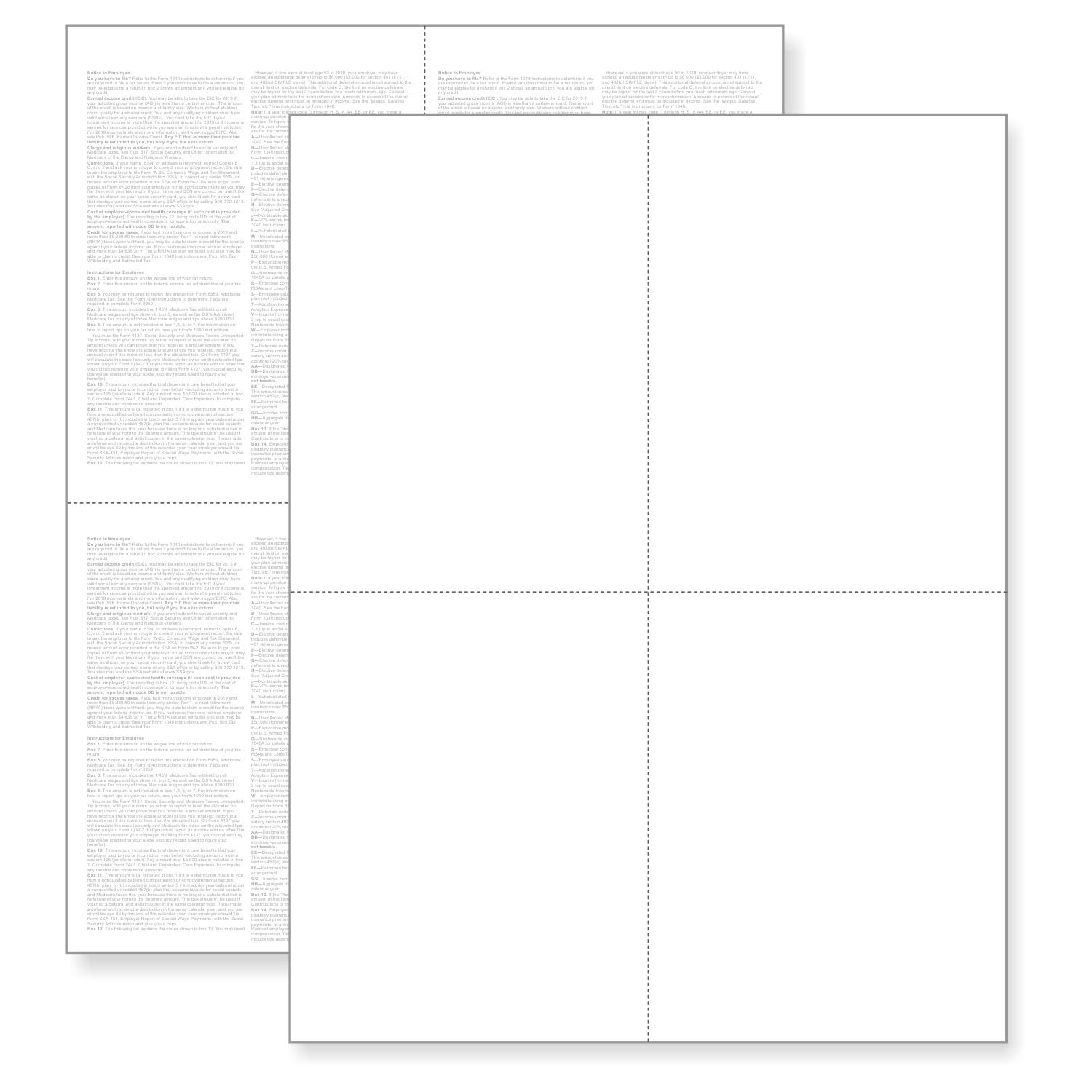 NextDayLabels - 100 Sheets W-2 4-Up Employee Tax Forms for 2024 (1 Pack) | Laser/Inkjet Printer Compatible | QuickBooks & Accounting Software Ready | Includes Back Instructions | Perfect for Small Business Payroll & Tax Filing