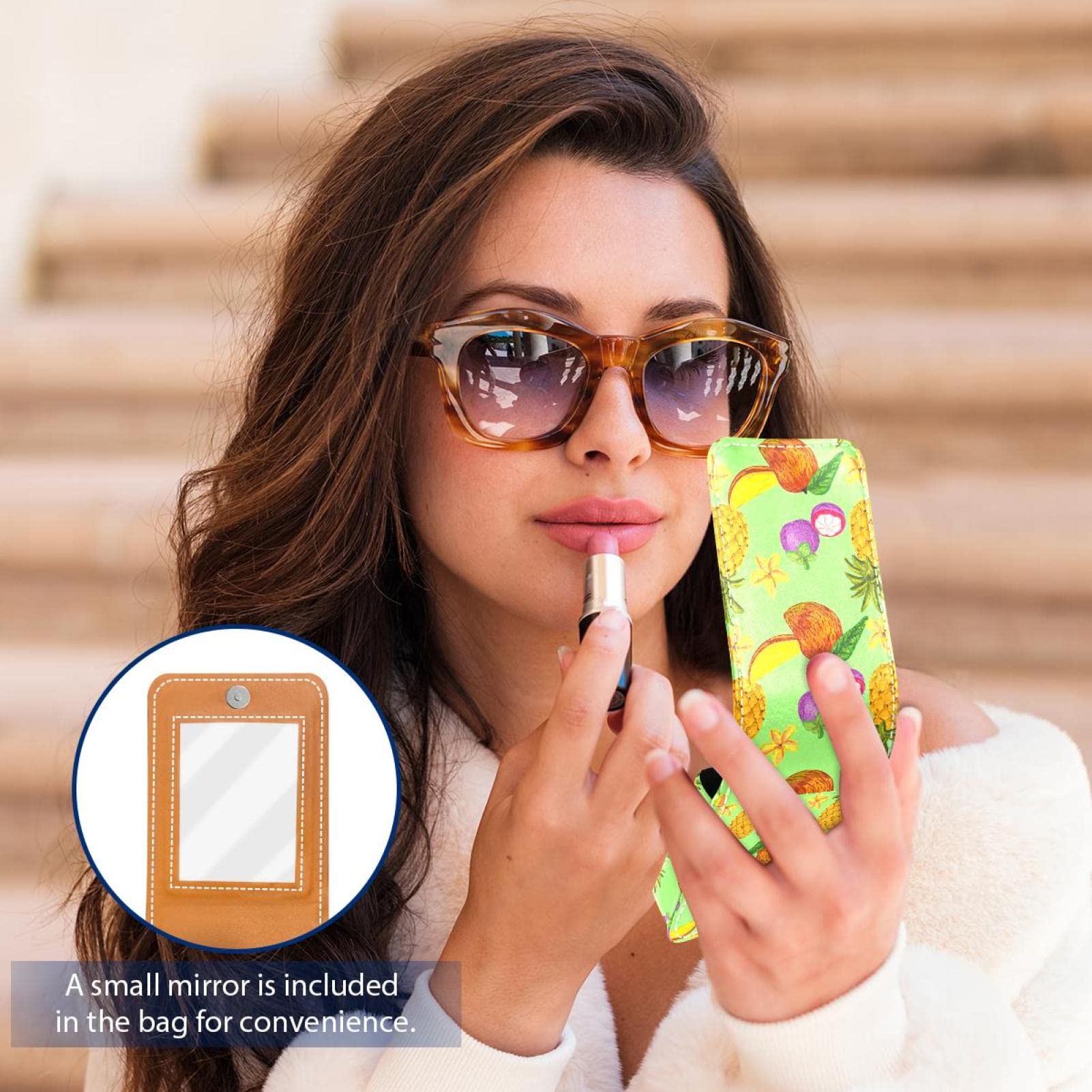 Personalized Lipstick Case - Portable Makeup Bag & Cosmetic Pouch Organizer with Tropical Pineapple Mango Design | Perfect for Travel, Daily Use & Gift Giving