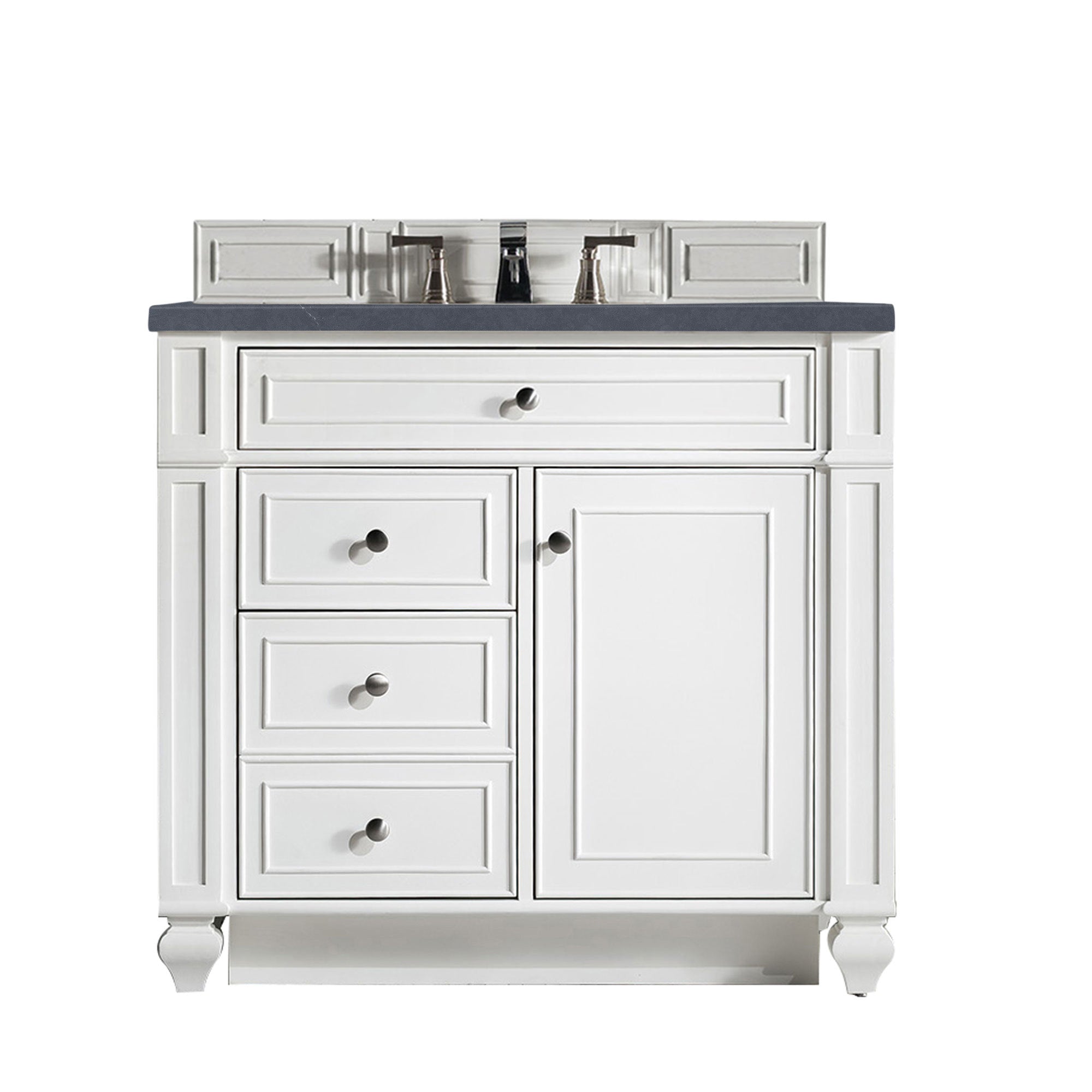 Bristol 36 Inch Single Bathroom Vanity Set with Bright White Finish & 3CM Charcoal Soapstone Quartz Countertop - Perfect for Modern Home, Apartment, or Guest Bathroom Remodel