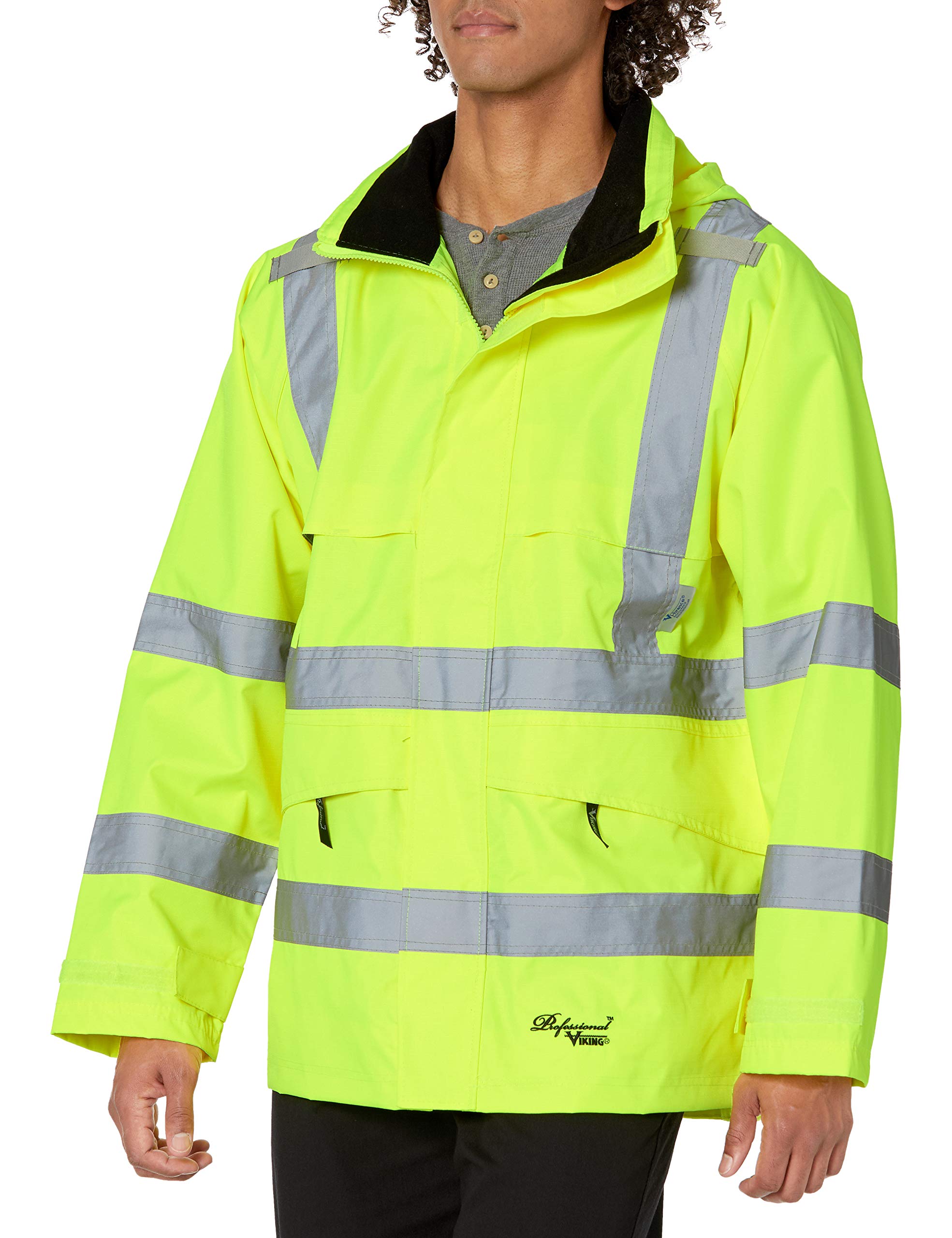 Viking Professional Journeyman 300 Denier Trilobal Rip-Stop Waterproof Hi-Vis Safety Rain Jacket with 2” Reflective Tape - Heavy Duty Workwear for Construction, Road Crew & Outdoor Workers in Rainy Conditions