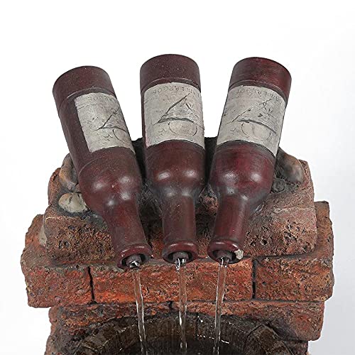 Outdoor Resin Fountain Sculptures - Rustic Wine Barrel & Bottle Water Features for Garden, Yard & Patio Decor | Durable Weatherproof Outdoor Decor