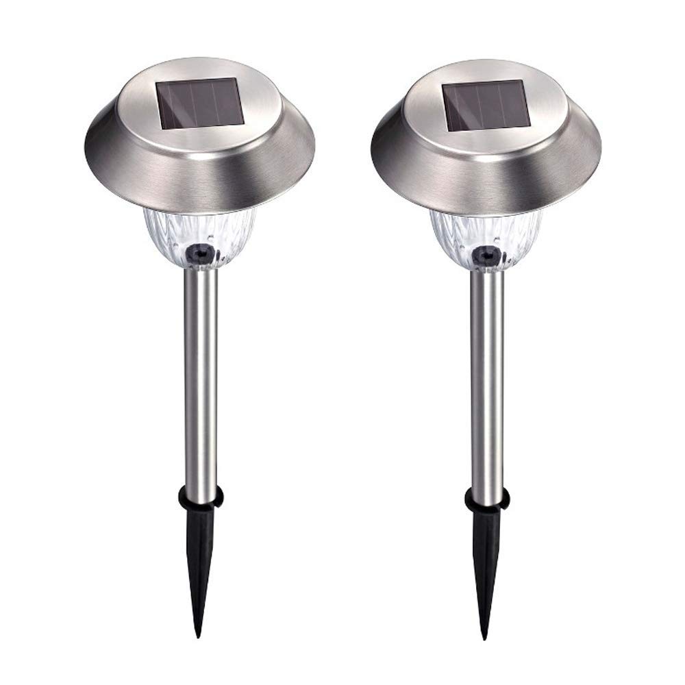 Ubersweet® 2 Pack Solar Powered Outdoor Garden Lights - Stainless Steel Color Changing LED Pathway Lamps for Patio, Lawn, Yard Walkway | Weatherproof Landscape Lighting for Garden Decoration & Nighttime Safety