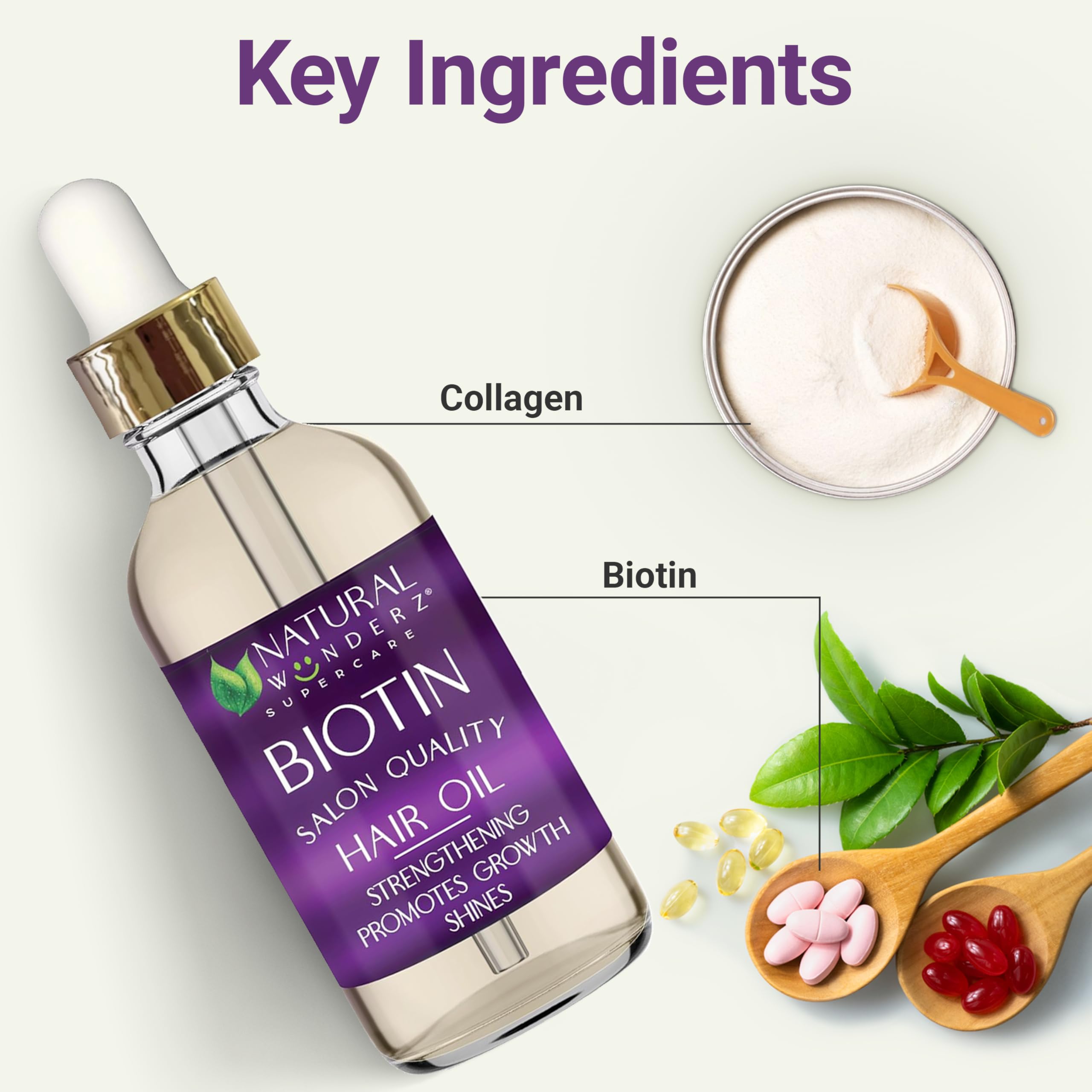 Biotin Hair Growth Oil with Collagen & Vitamin B7 - Thickening Serum for Dry Damaged Hair - Sulfate Free Vegan Scalp Treatment (4 Fl Oz) - Perfect for Daily Hair Care & Styling Routine