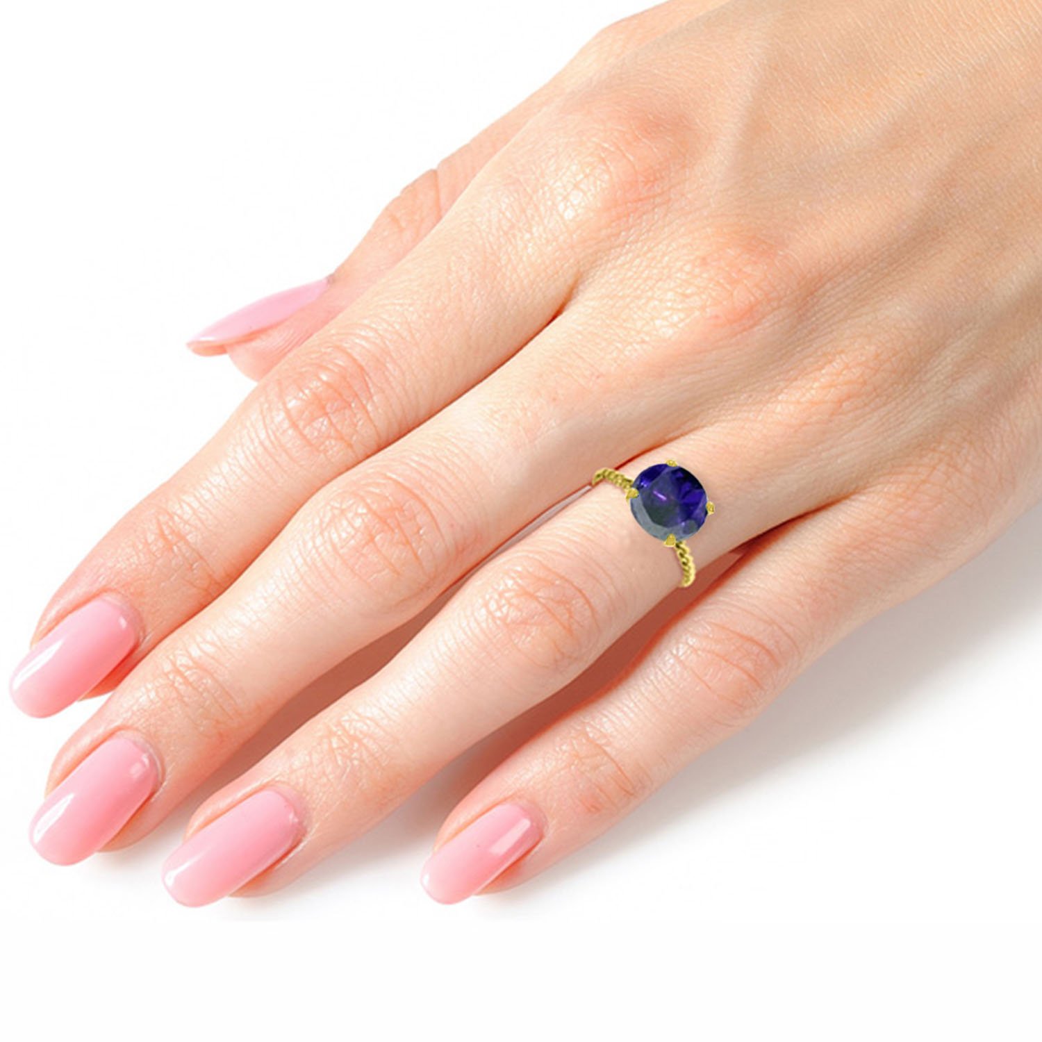 14K Solid Gold Ring with 12mm Blue Sapphire - Elegant Jewelry for Weddings & Gifts