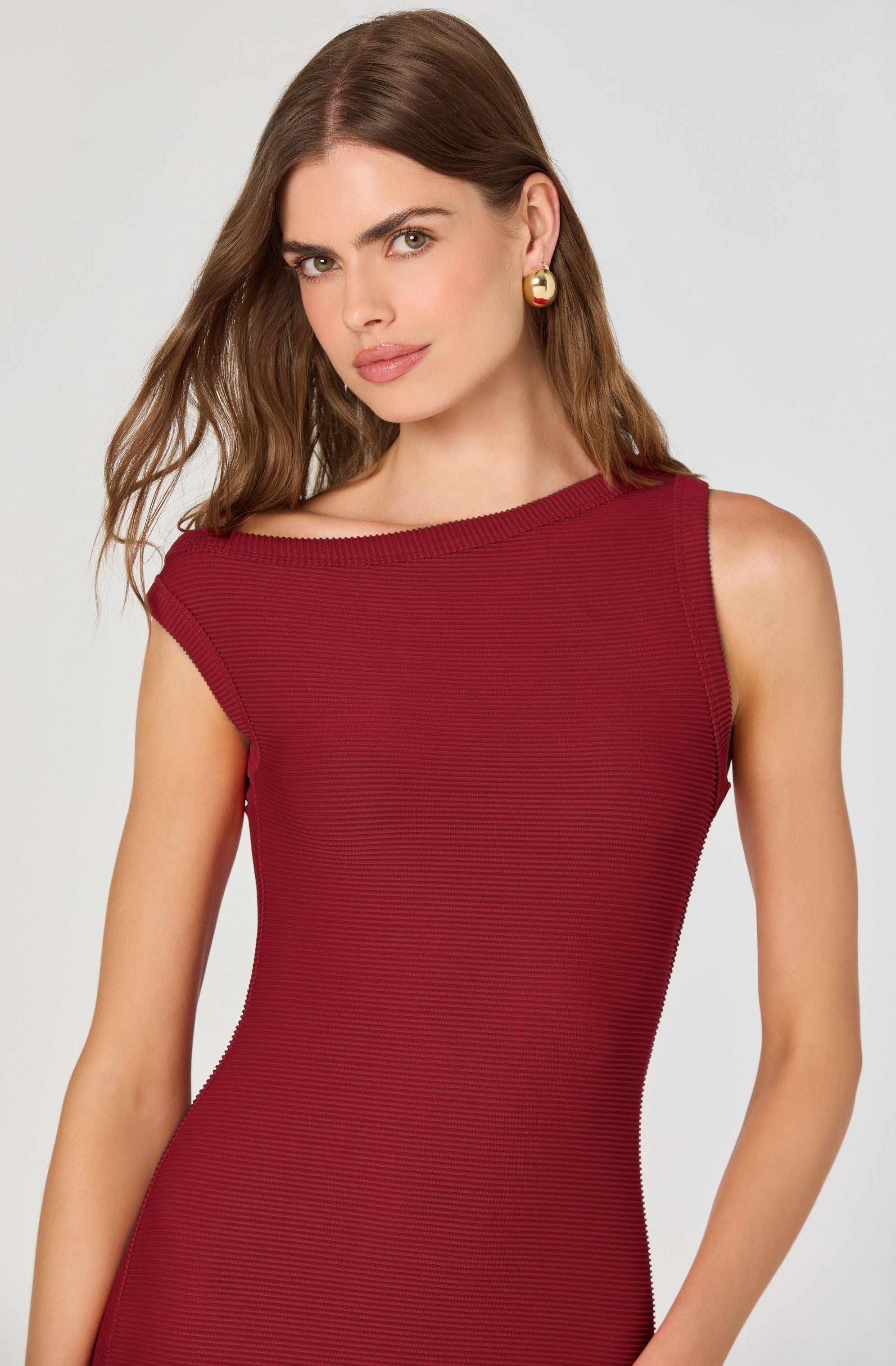Off Shoulder Ribbed Knit Dress for Women - Stretchy Bodycon Midi Dress with Long Sleeves - Perfect for Date Night, Party & Fall Fashion