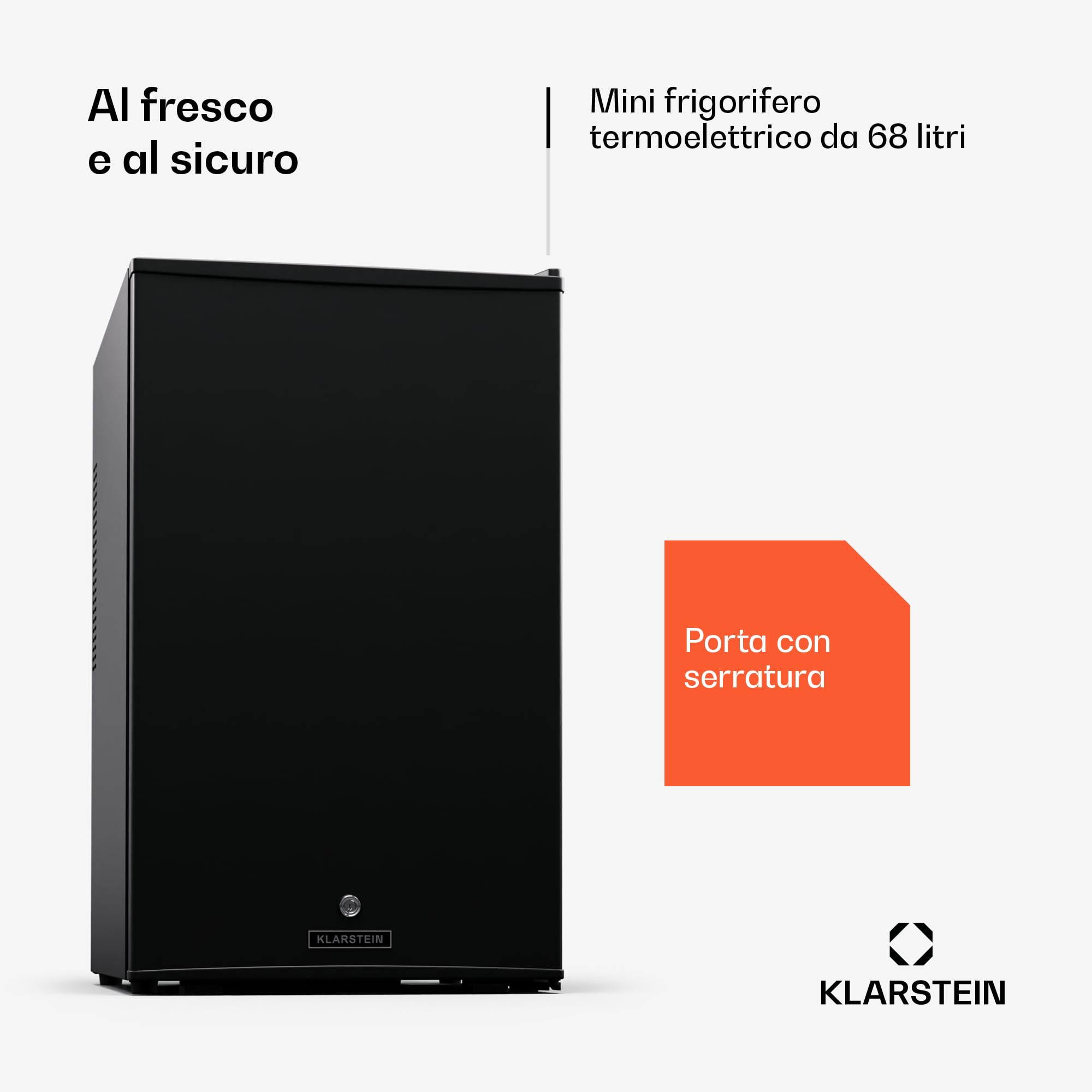 Klarstein 68L Mini Fridge with Glass Door - Compact & Quiet Beverage Cooler for Drinks & Snacks, Adjustable Shelves, Door Lock, Reversible Hinge, Height-Adjustable Feet - Perfect for Home, Office, Dorm, or Bar Use