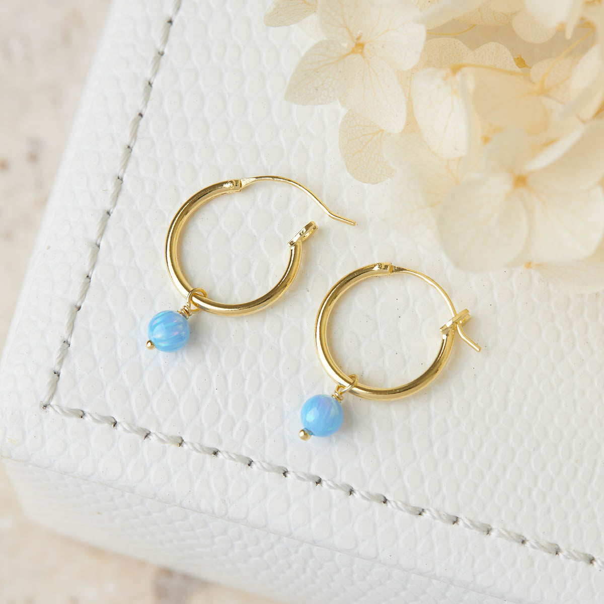 Dainty Opal Hoop Earrings 14K Gold - Elegant Minimalist Jewelry for Women, Perfect for Everyday Wear, Parties & Special Occasions