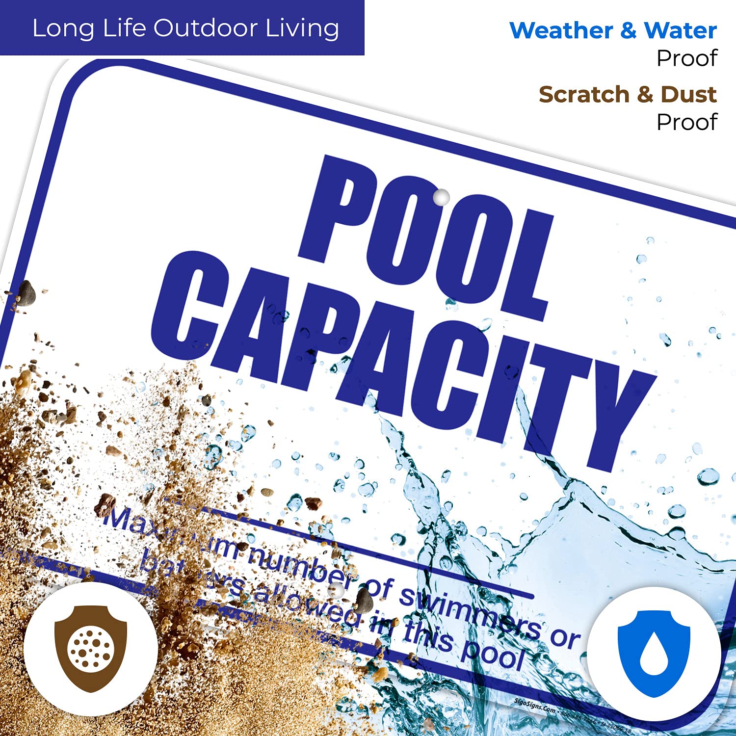 Pool Capacity Sign 12x18 Inches - 55 Mil Thick HDPS (High Density Polystyrene) - Durable Waterproof Safety Sign for Swimming Pools - Made in USA - Perfect for Public Pools, Water Parks & Backyard Swimming Areas