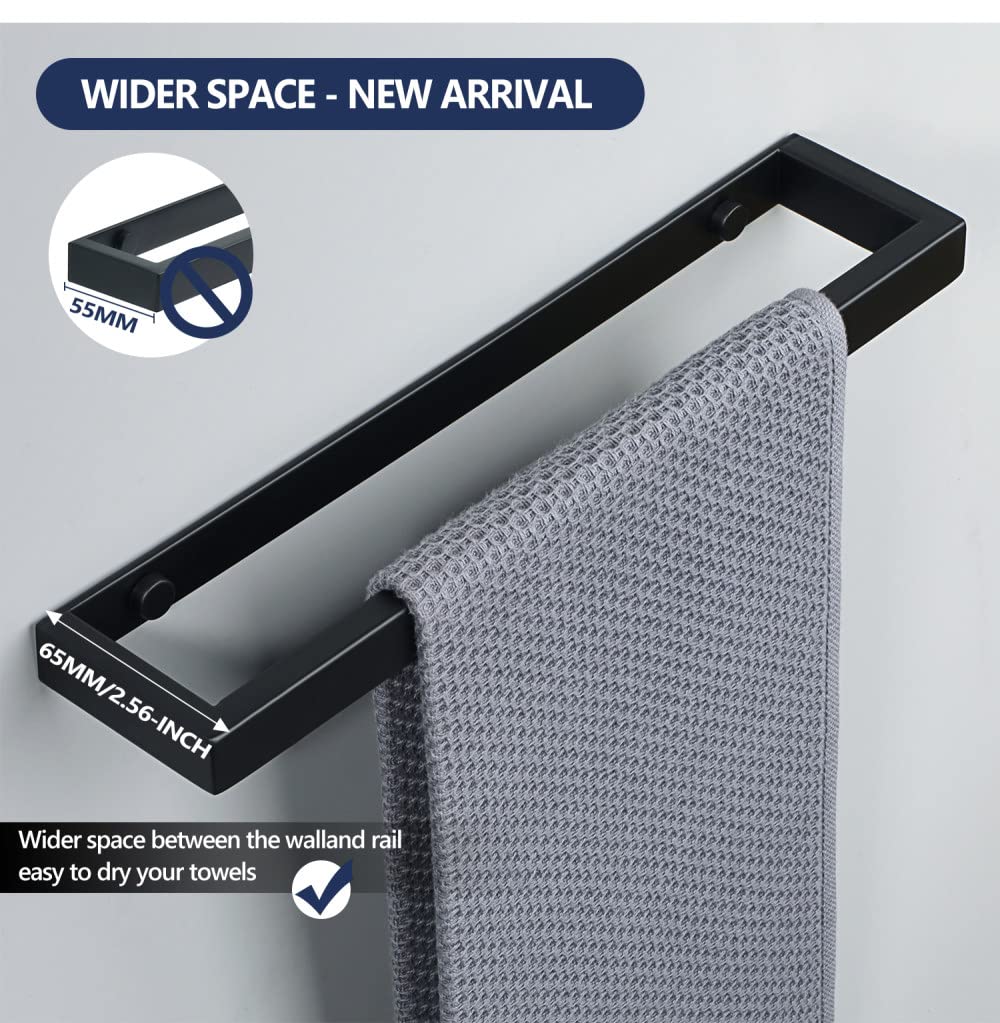 20/30/40/50cm Black Matte 304 Stainless Steel Wall-Mounted Self-Adhesive Towel Holder Ring - Bathroom Towel Rail Bar for Kitchen, Spa & Home Decor