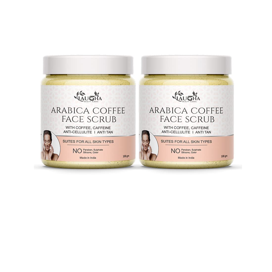 Laugha Arabica Coffee Face Scrub - Exfoliating Facial Cleanser with Coffee, Caffeine & Cocoa Butter - 100g (Pack of 2) 200g Total - Perfect for Morning Skincare Routine & Acne Treatment