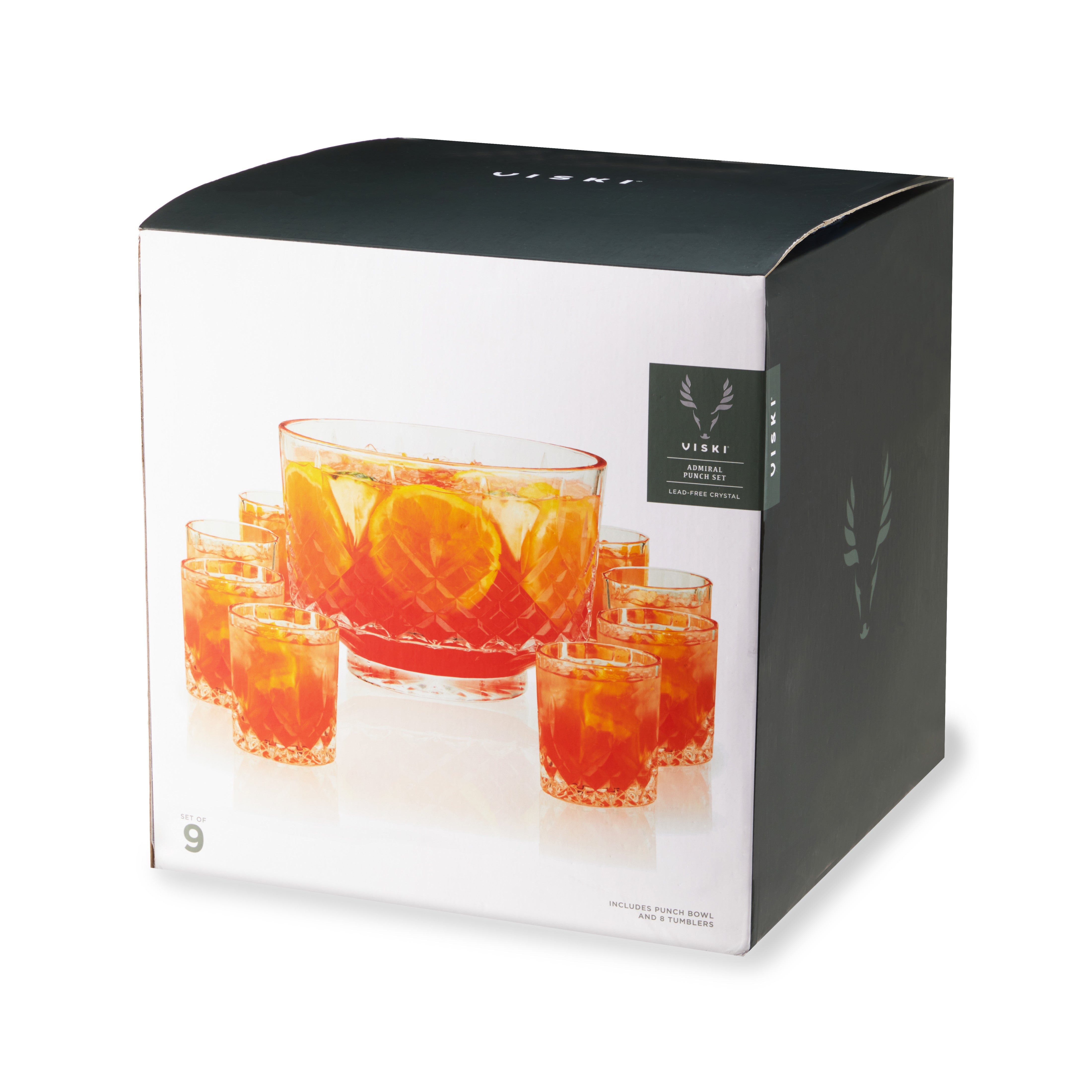Admiral Crystal Punch Bowl and Tumbler Set - Elegant Glass Serving Set for Parties, Weddings & Entertaining - 12-Piece Drinkware Collection for Cocktails, Punch & Beverages