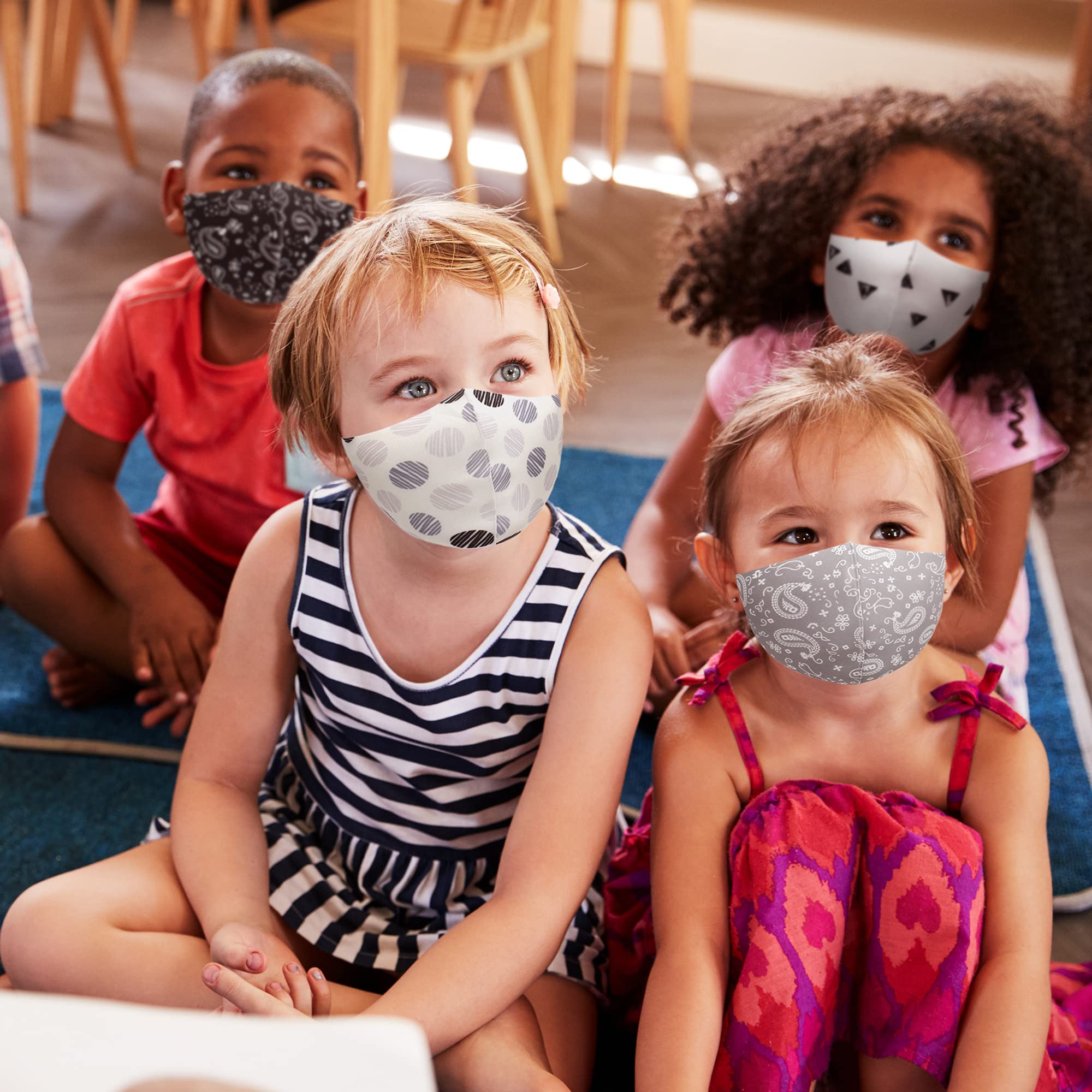 12 Pack Unisex Kids Dust Protection Face Masks - Breathable, Washable & Reusable for Boys & Girls (Set VII) - Perfect for School, Travel & Outdoor Activities