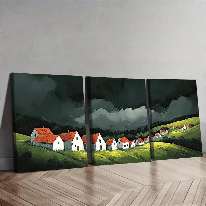 3-Piece Red Roof Village Wall Art Set - Framed Canvas Prints 40x60cm | High Quality Australian Made | Ready to Hang | Perfect for Living Room, Bedroom & Office Decor