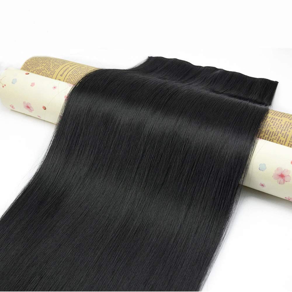 VAHICHA 24 Inch 5 Clip-in Hair Extensions for Women - Black Human Hair Weft for Length & Volume - Perfect for Parties, Weddings & Daily Styling