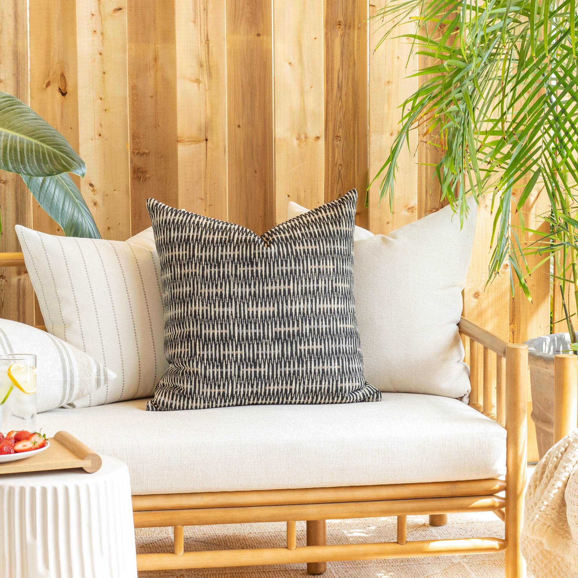 Bilbao 22x22 Outdoor Pillow - Waterproof Carbon Fiber Design - Perfect for Patio, Poolside & Garden Decor