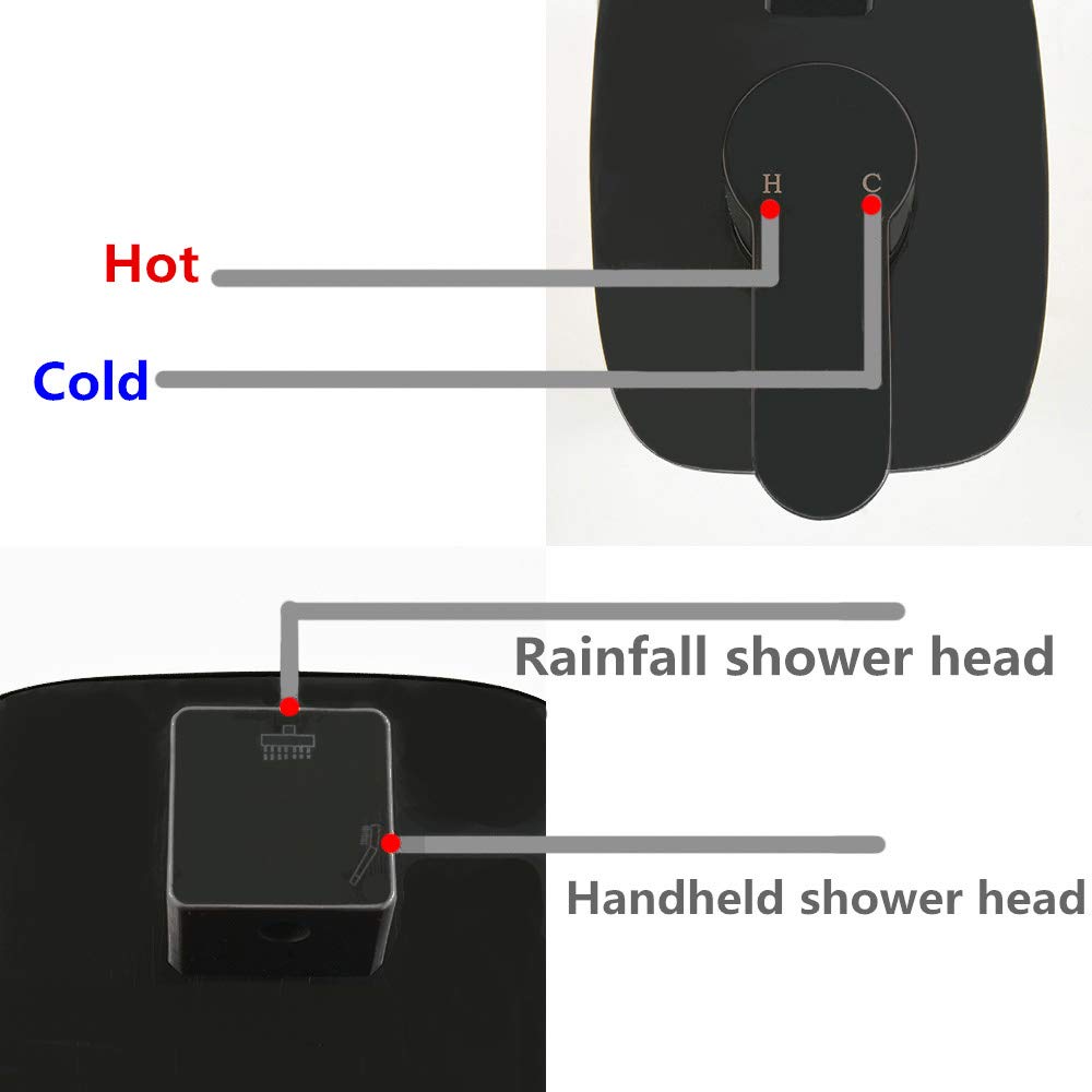 AYIVG Matte Black 12 Inch LED Square Rainfall Shower Head - Wall Mounted Brass Shower System with Adjustable Settings for Luxurious Spa Experience in Modern Bathrooms