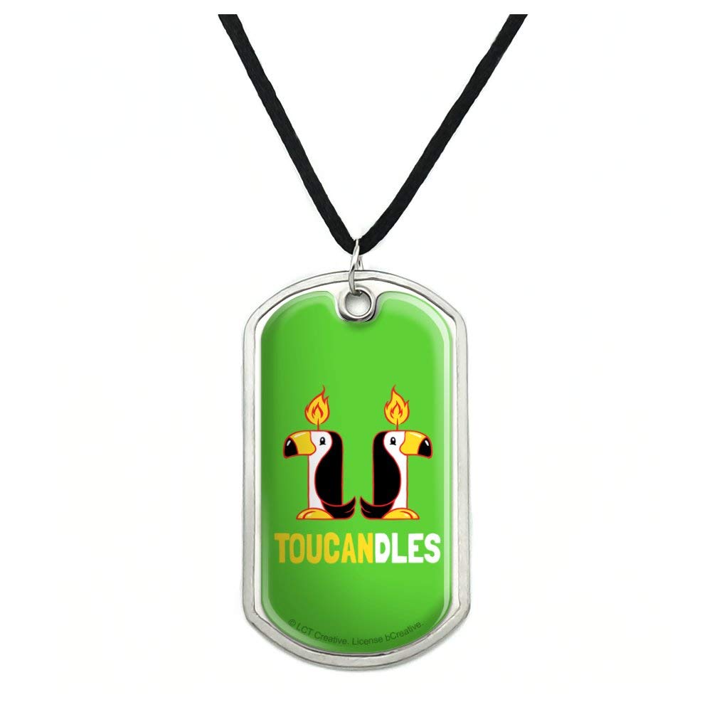 Funny Military Dog Tag Necklace with Toucan Candles Design - Humorous Pendant for Men & Women - Perfect for Gifts, Parties, and Casual Wear