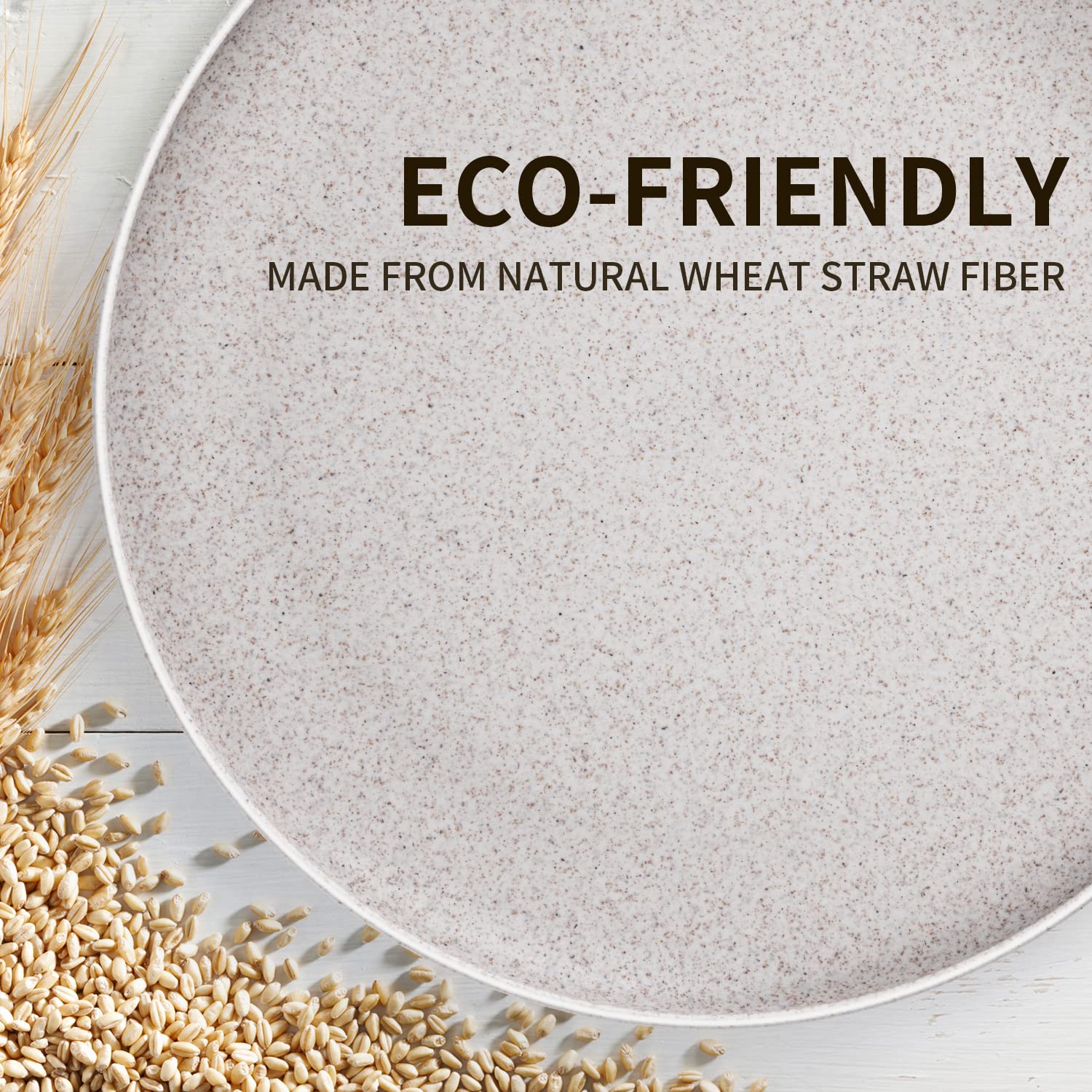 10-Inch Wheat Straw Plates Set of 4 - Reusable BPA-Free Eco-Friendly Dinner Plates for Kids & Adults - Microwave & Dishwasher Safe - Perfect for Family Meals, Picnics & Outdoor Dining (Wheat White)