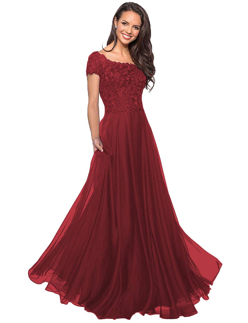 Elegant Long Sleeve Lace Chiffon Evening Gown for Women - Mother of The Bride Dress, Wedding Guest Formal Wear, Prom & Special Occasion Attire