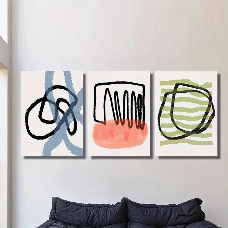 3Pcs Abstract Black Line Drawing Metal Wall Art - Ready to Hang Modern Home Decor for Living Room, Bedroom & Office
