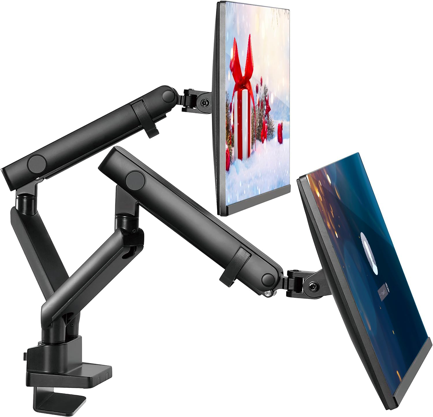 Dual Monitor Stand for 2 Screens - Adjustable VESA Mount Desk Arm for 13-32 Inch Monitors - Ergonomic Dual Monitor Riser with Clamp & Grommet Base - Perfect for Home Office, Gaming & Workstation Setup