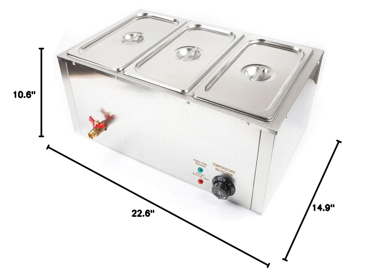 3-Pan Commercial Electric Food Warmer - 7L x 3 Stainless Steel Bain Marie with Lid - 110V 850W Buffet Warmer for Restaurants, Catering & Events - Keep Food Hot for Parties, Weddings & Banquets