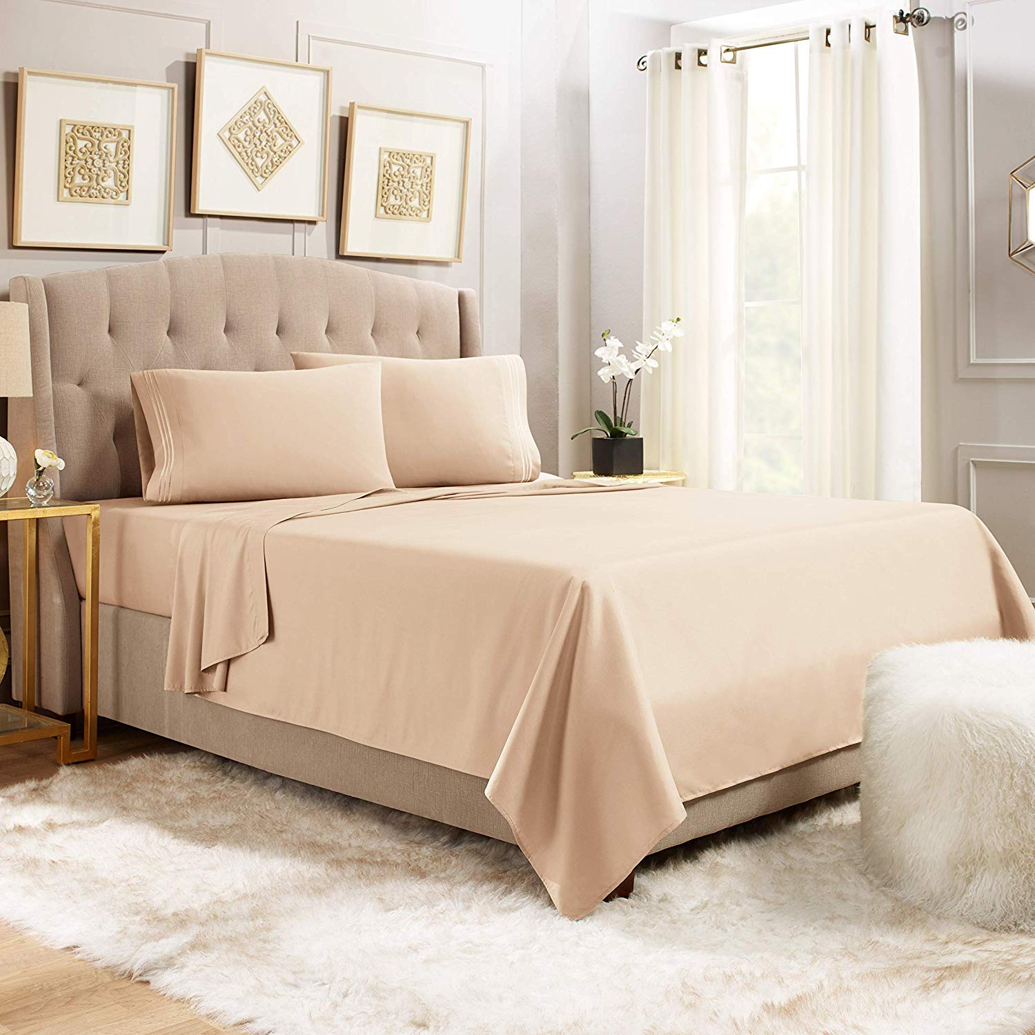 Luxury 1800TC Egyptian Queen Sheet Set - Mocha for Bedroom Comfort