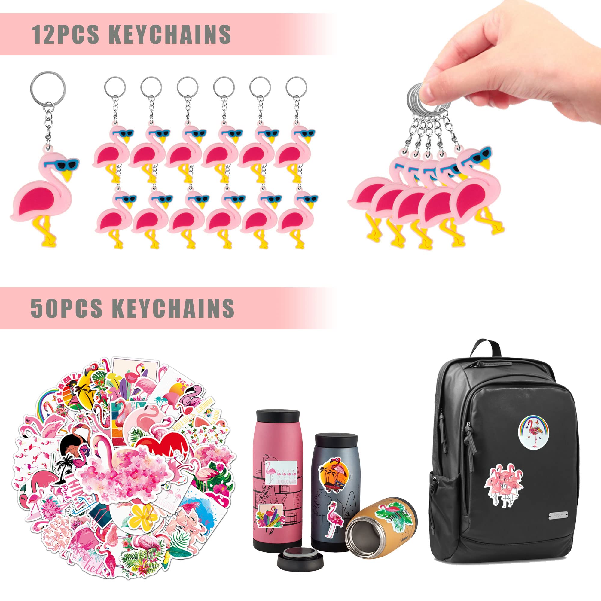 110 PCS Pink Flamingo Party Favors Set - Includes Keychains, Stickers, Slap Bracelets & Goodie Bags - Perfect for Flamingo Themed Birthday Parties, Hawaiian Luau, Pool Parties & Summer Celebrations