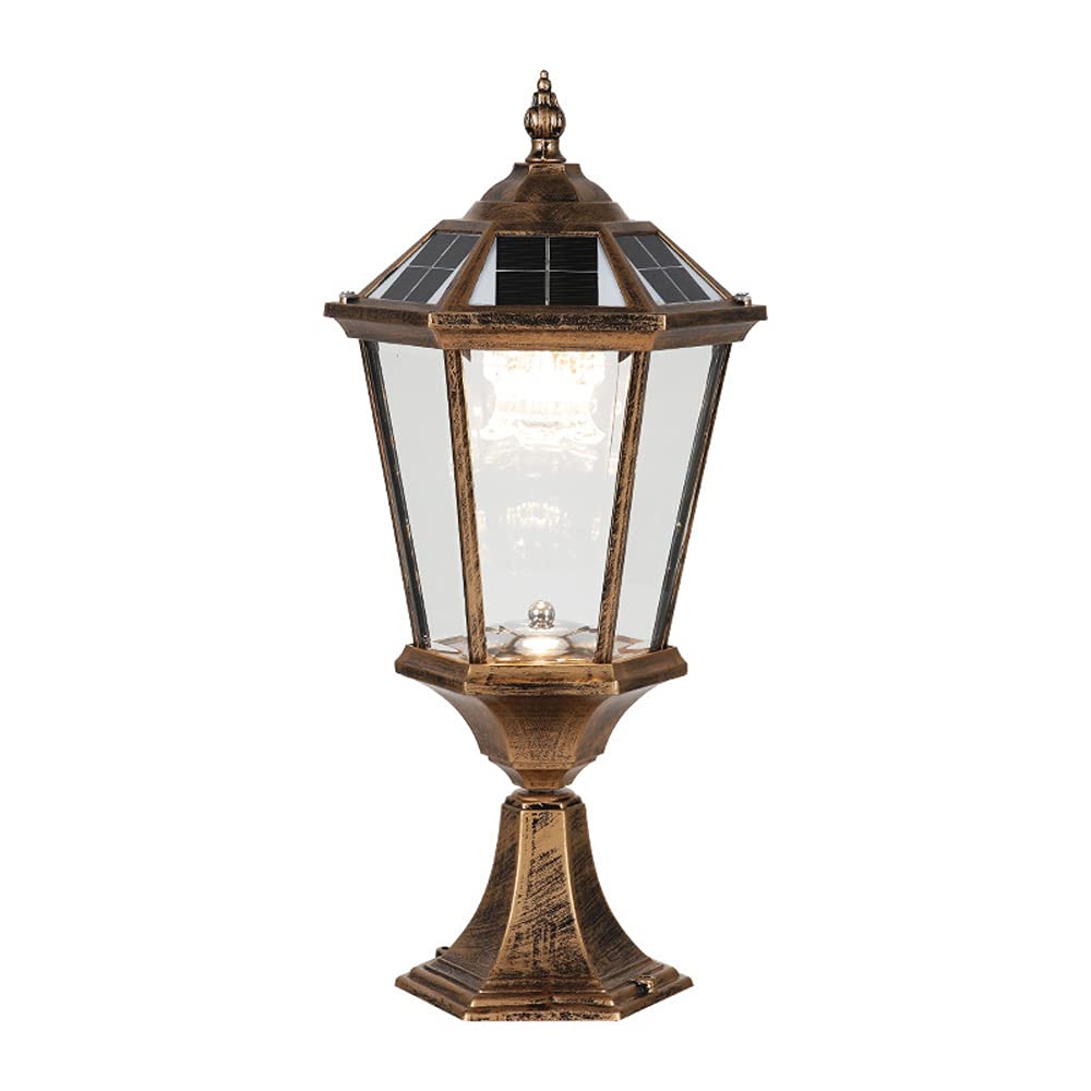 Victoria Traditional LED Solar Post Light Fixture - IP65 Waterproof Outdoor Column Lamp with Glass Lantern for Street, Lawn & Villa Landscape Lighting | Perfect for Driveways, Gardens & Pathways