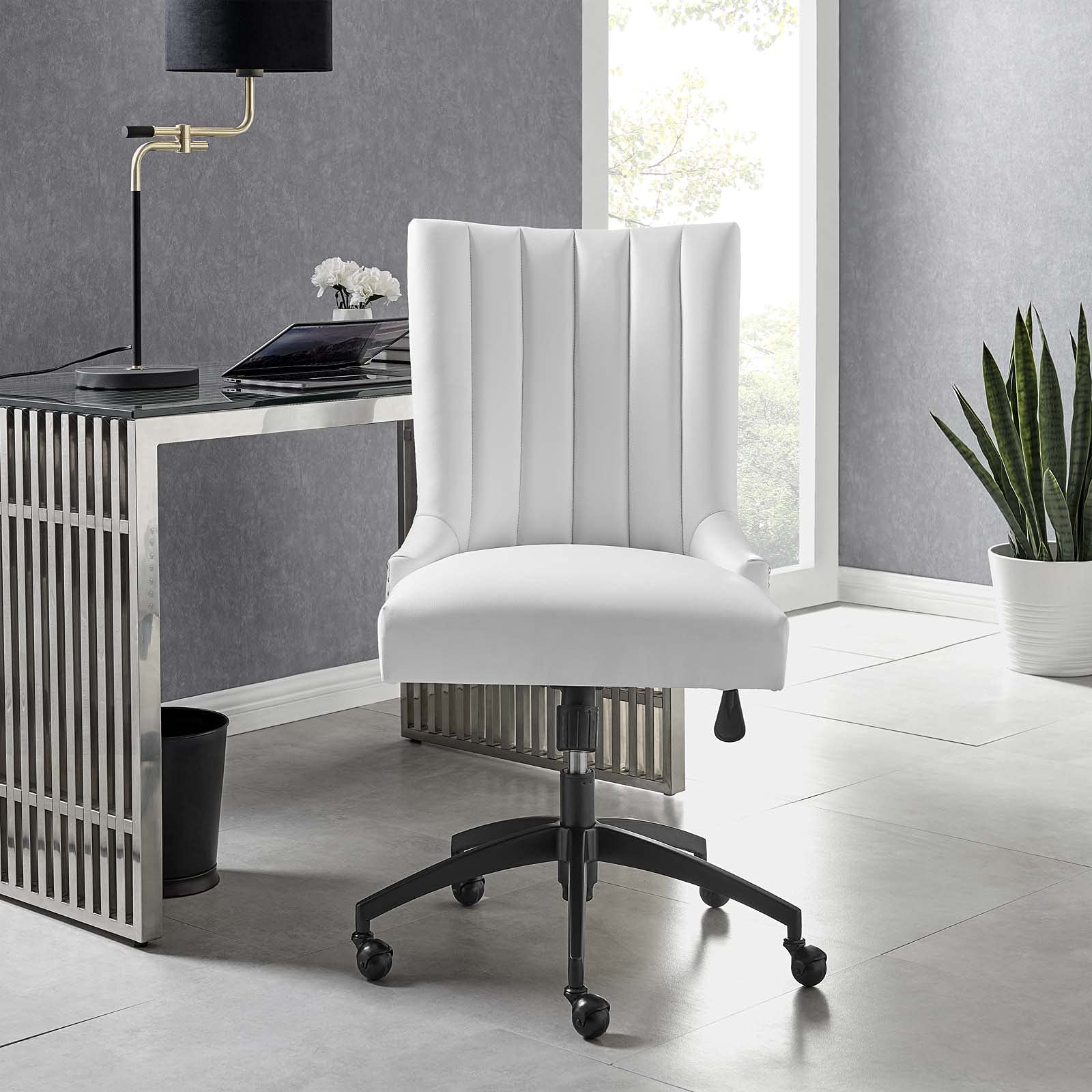 Ergonomic Computer Work Desk Chair - Faux Vegan Leather Office Chair in Black & White - Modern Contemporary Home Office Chair for Long Hours Sitting - Perfect for Remote Work, Gaming & Study Sessions
