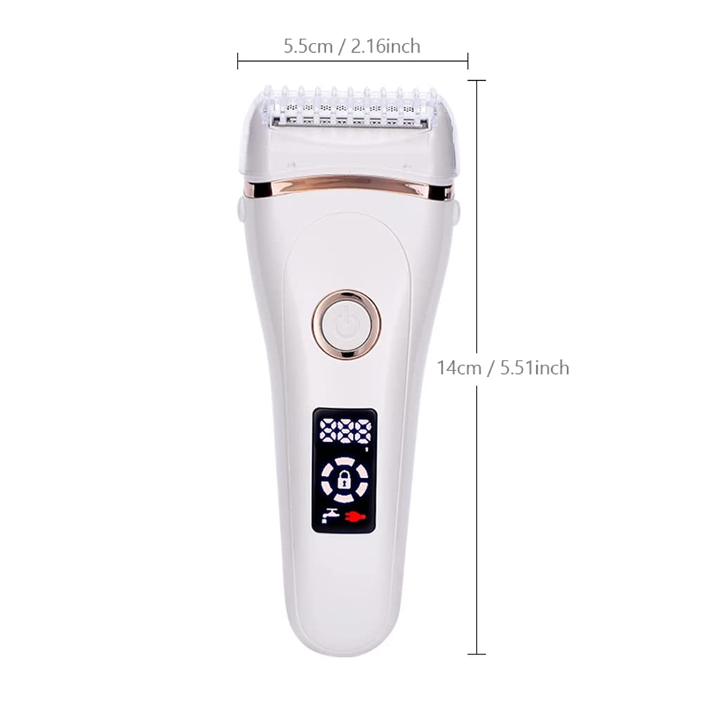 Electric Lady Shaver & Bikini Trimmer for Women - Rechargeable Cordless Wet/Dry Painless Hair Removal with LED Display - Legs, Underarms, Bikini Line - Perfect for Travel, Gym & Home Use (White)