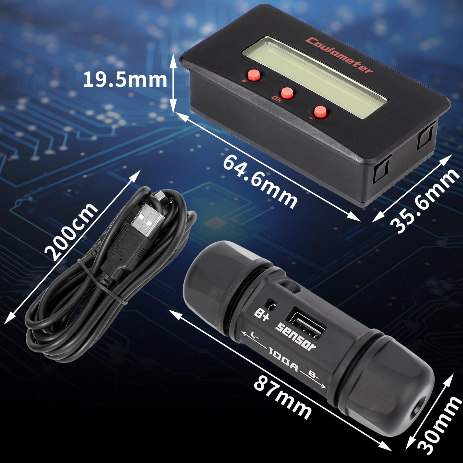 DROK DC Multi Tester 8-120V 100A with Wide Angle Curved Screen - Digital Volt Amp Watt Capacity Battery Monitor for 12V 24V 36V 48V 110V Systems - Includes Shunt & 2m USB Cable - Perfect for Marine, Car, RV, Solar & Off-Grid Power Monitoring