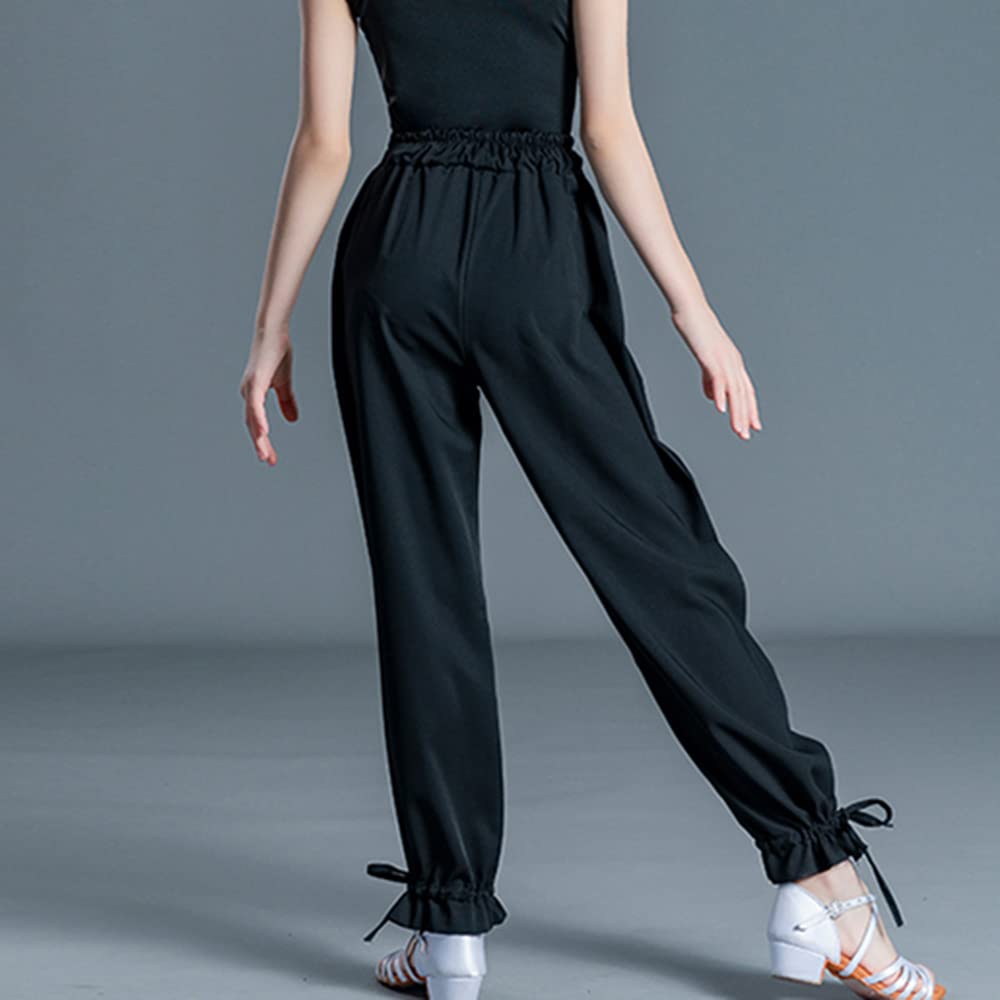 Girls Kids Latin Modern Ballroom Dance Pants - Elastic Waist Drawstring Practice Trousers for Dance Classes & Performances
