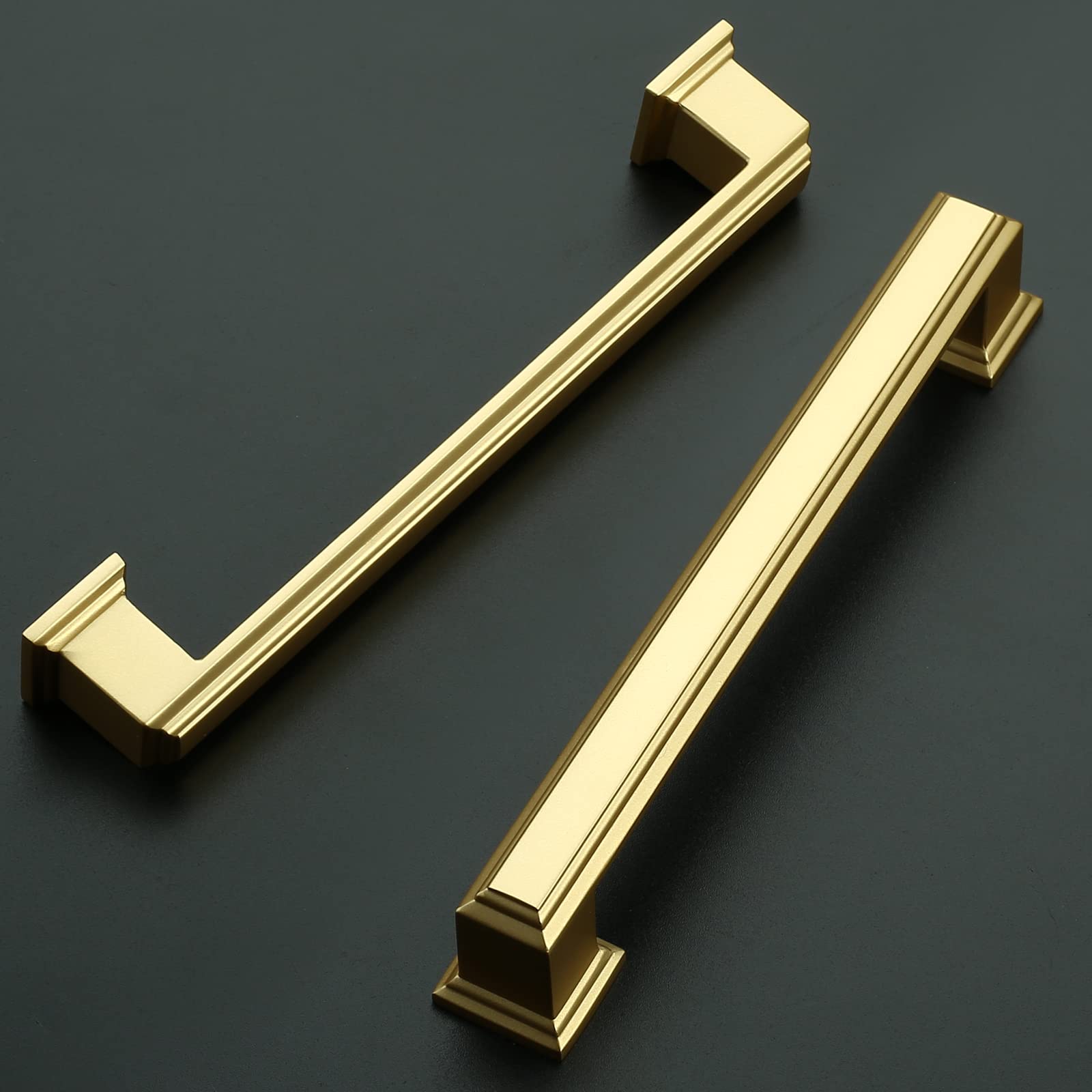Amerdeco 20 Pack Brushed Gold Cabinet Pulls - 5 Inch Hole Center Solid Brass Kitchen Cabinet Handles for Bathroom, Dresser & Drawer Pulls - Durable Cabinet Hardware for Modern Home Renovation & DIY Projects