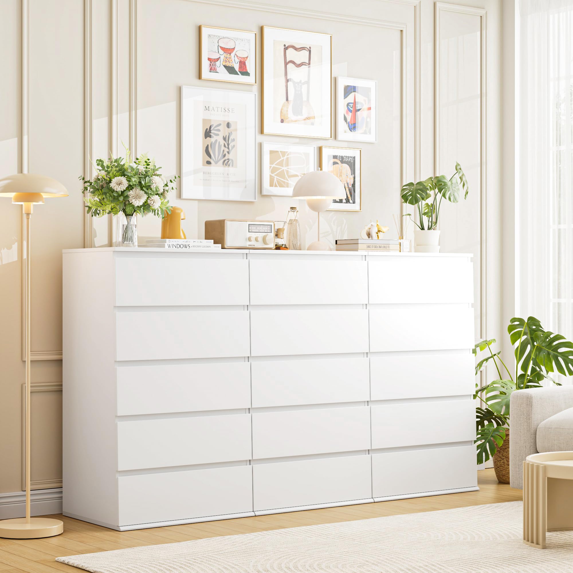 FOTOSOK 5-Drawer White Dresser with Large Storage Space - Modern Tall Chest of Drawers for Bedroom, 23.6