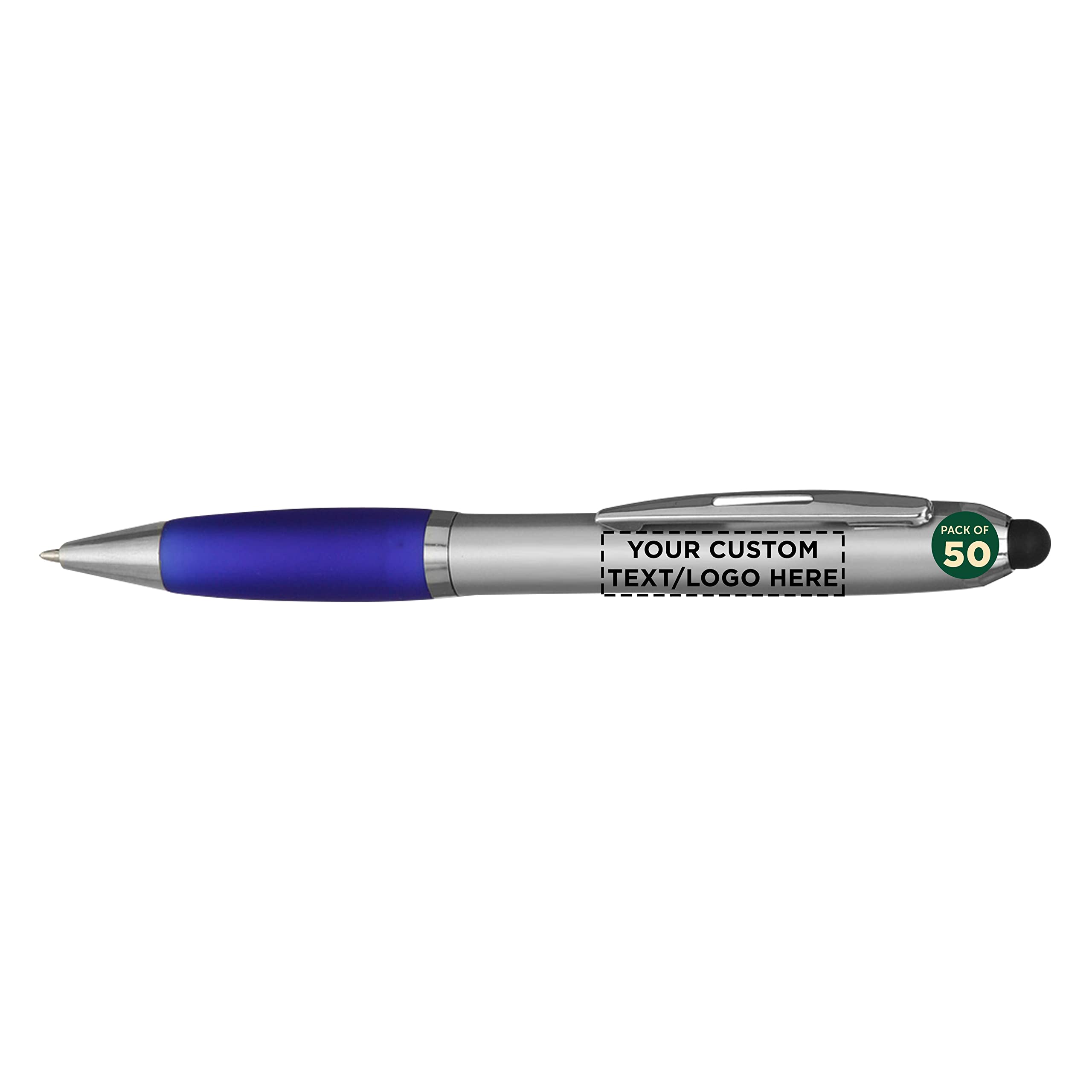 Custom Stylus Ballpoint Pens Set of 50 - Bulk Pack with Black Ink - Personalized Promotional Pens for Office, School, Business, Tradeshows & Events - Perfect for Branding, Giveaways & Corporate Gifts - Blue