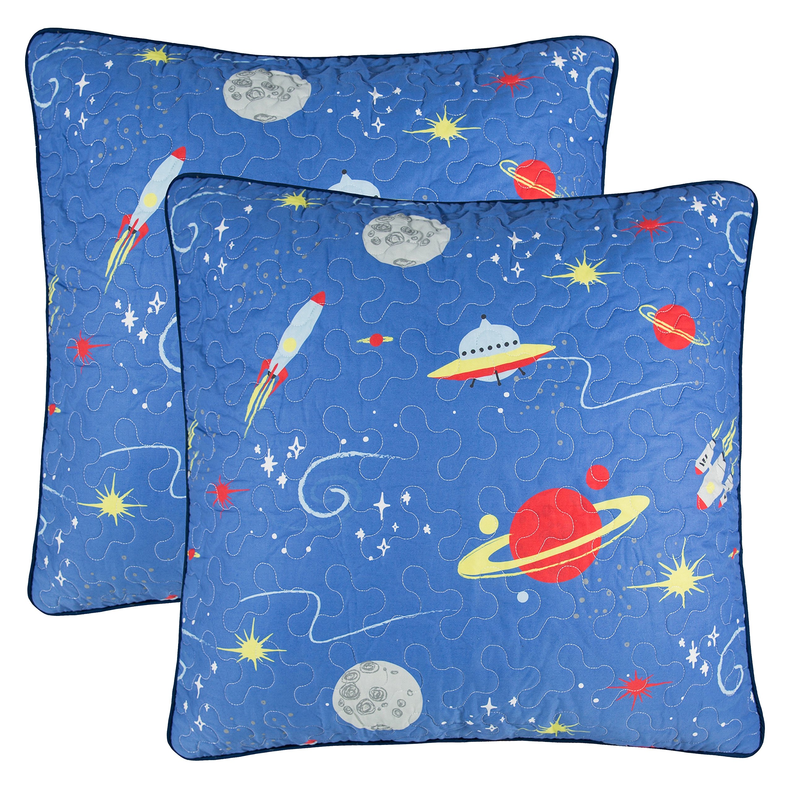 Lullaby Bedding Space Cotton Printed Euro Shams - Soft & Breathable Pillow Covers for Nursery, Kids Room & Guest Bedroom Decor