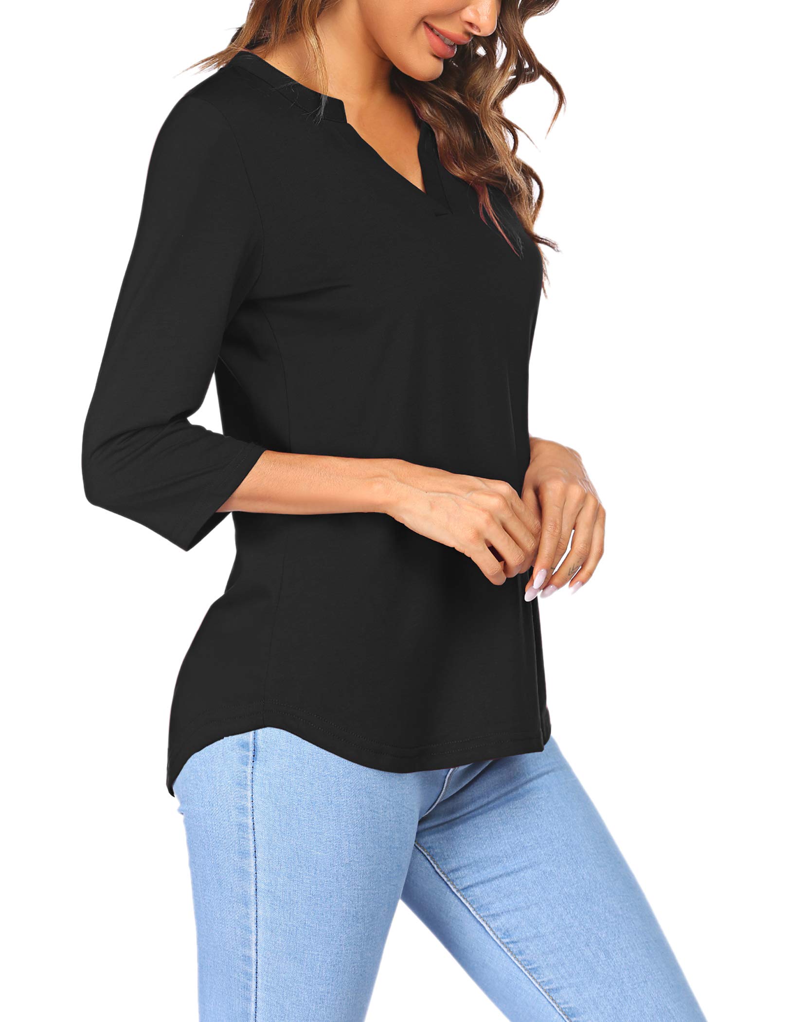 Sherosa Women's 3/4 Sleeve V-Neck Casual Henley Blouse - Soft Work Tops for Office, Date Night & Everyday Wear
