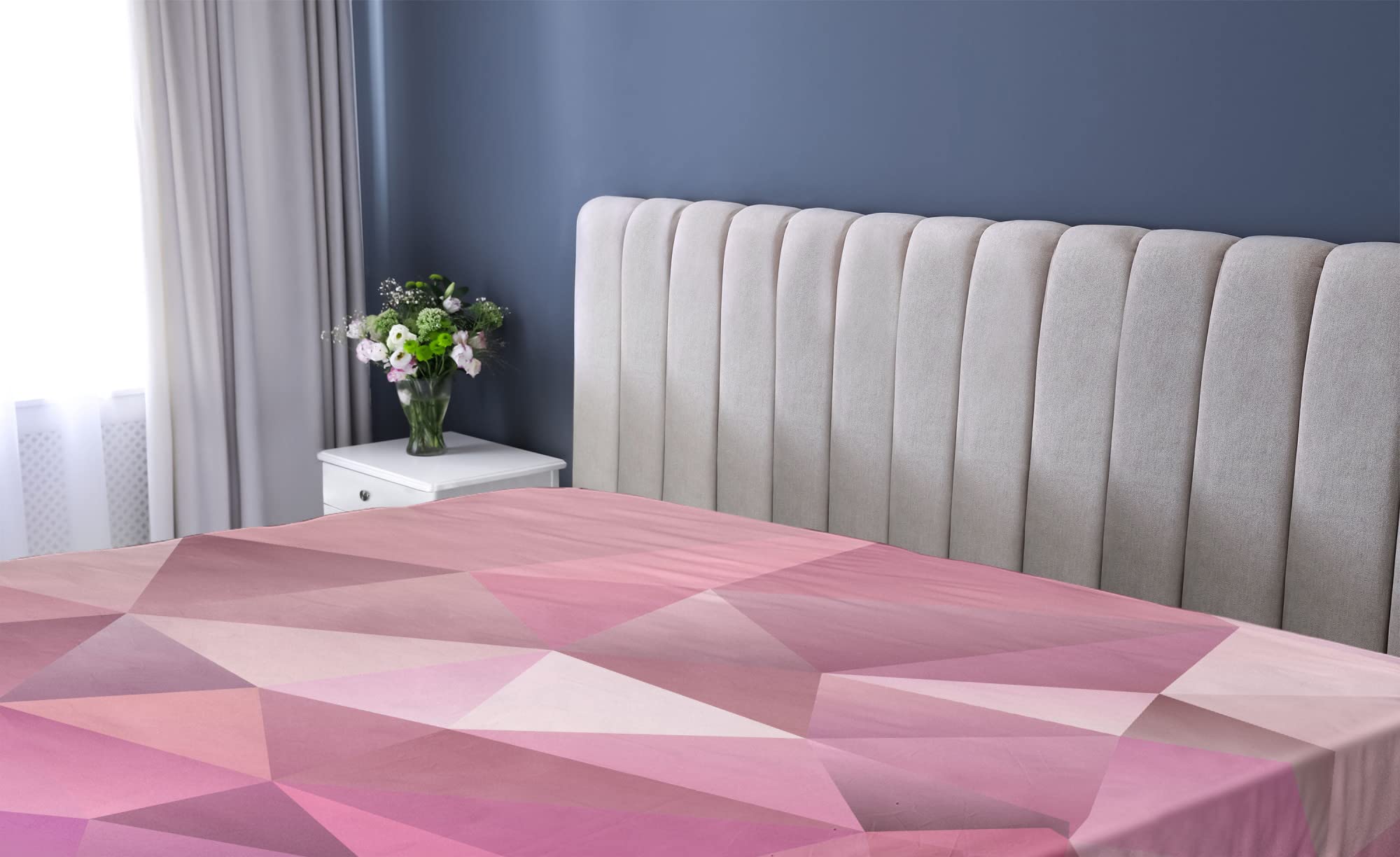 Ambesonne Abstract Fitted Sheet - Triangle Geometric Pattern Monochrome Bedding - Deep Pocket Elastic All Around - Twin XL Size in Rose Pink - Perfect for Guest Rooms, Dorms & Modern Bedroom Decor