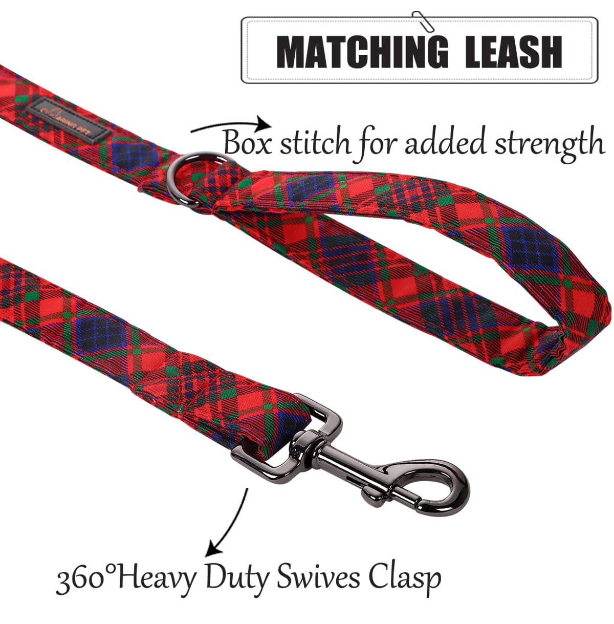 **ARING PET Christmas Dog Leash & Matching Collar Set - Cute Plaid Cotton Handmade Leash for Small, Medium, Large Dogs & Cats - Perfect for Holiday Walks & Festive Pet Outfits**