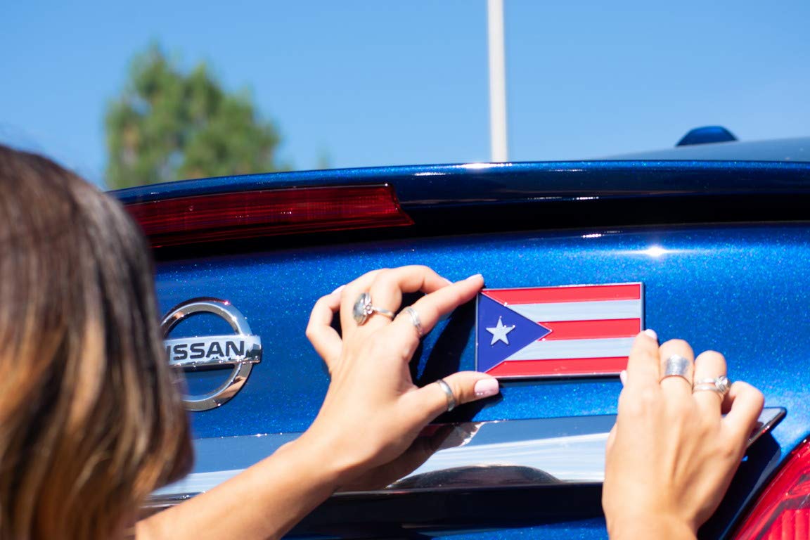 Puerto Rico Car Flag - Chrome Plated Car Emblem with Strong Adhesive | Easy Peel & Stick Decal for Vehicles | Perfect for Showcasing Puerto Rican Pride on Cars, Trucks & SUVs
