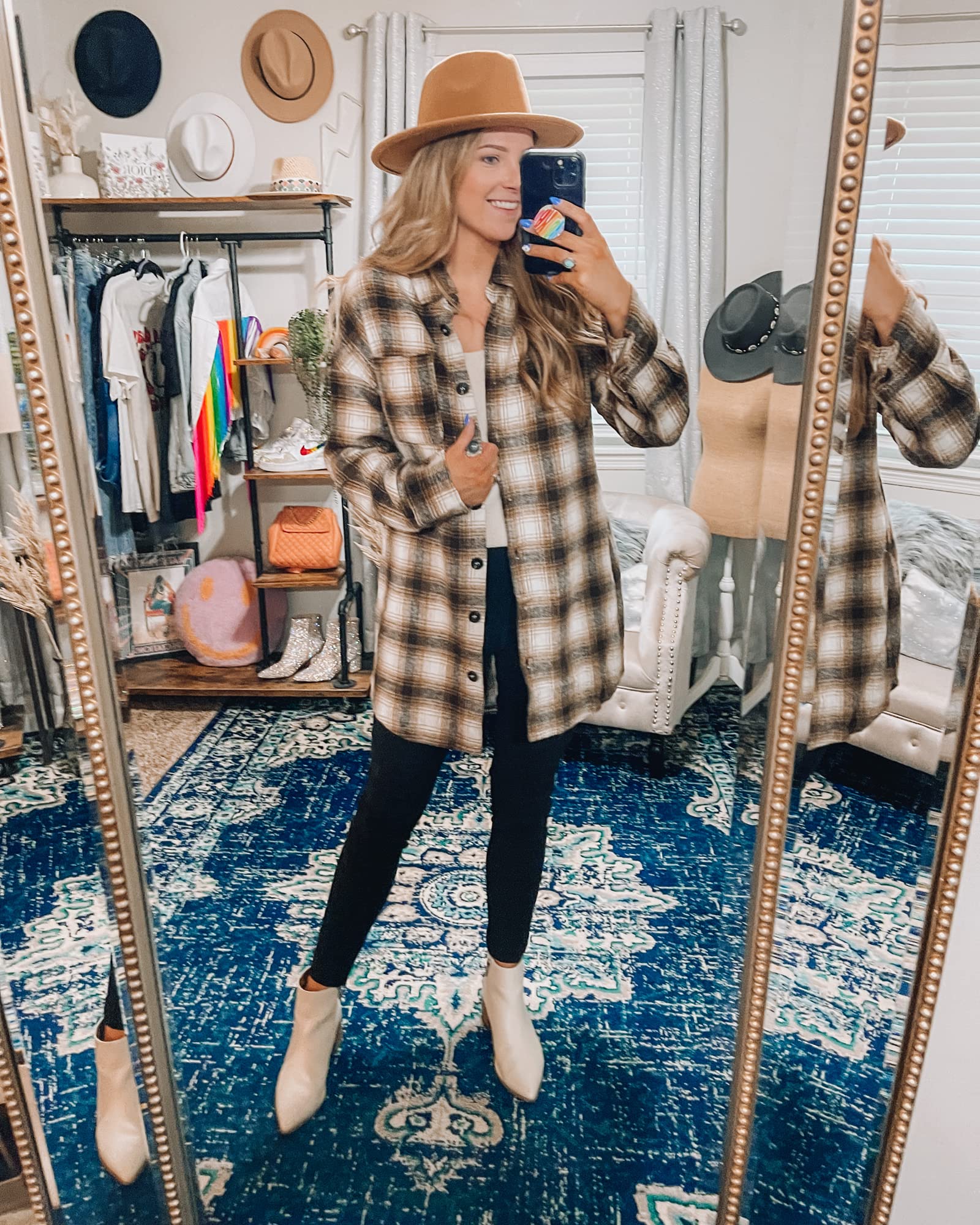 LAISHEN Women's Flannel Plaid Shirt Jacket - Casual Long Sleeve Button Down Shacket Top for Fall & Winter | Perfect for Layering, Outdoor Activities, and Everyday Wear