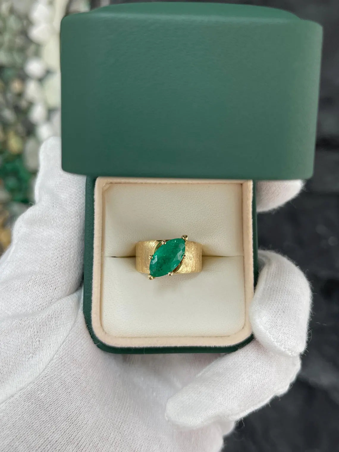2.68ct Marquise Cut Colombian Emerald Solitaire Ring in 6-Prong Gold Setting - Elegant Jewelry for Engagement, Wedding & Special Occasions