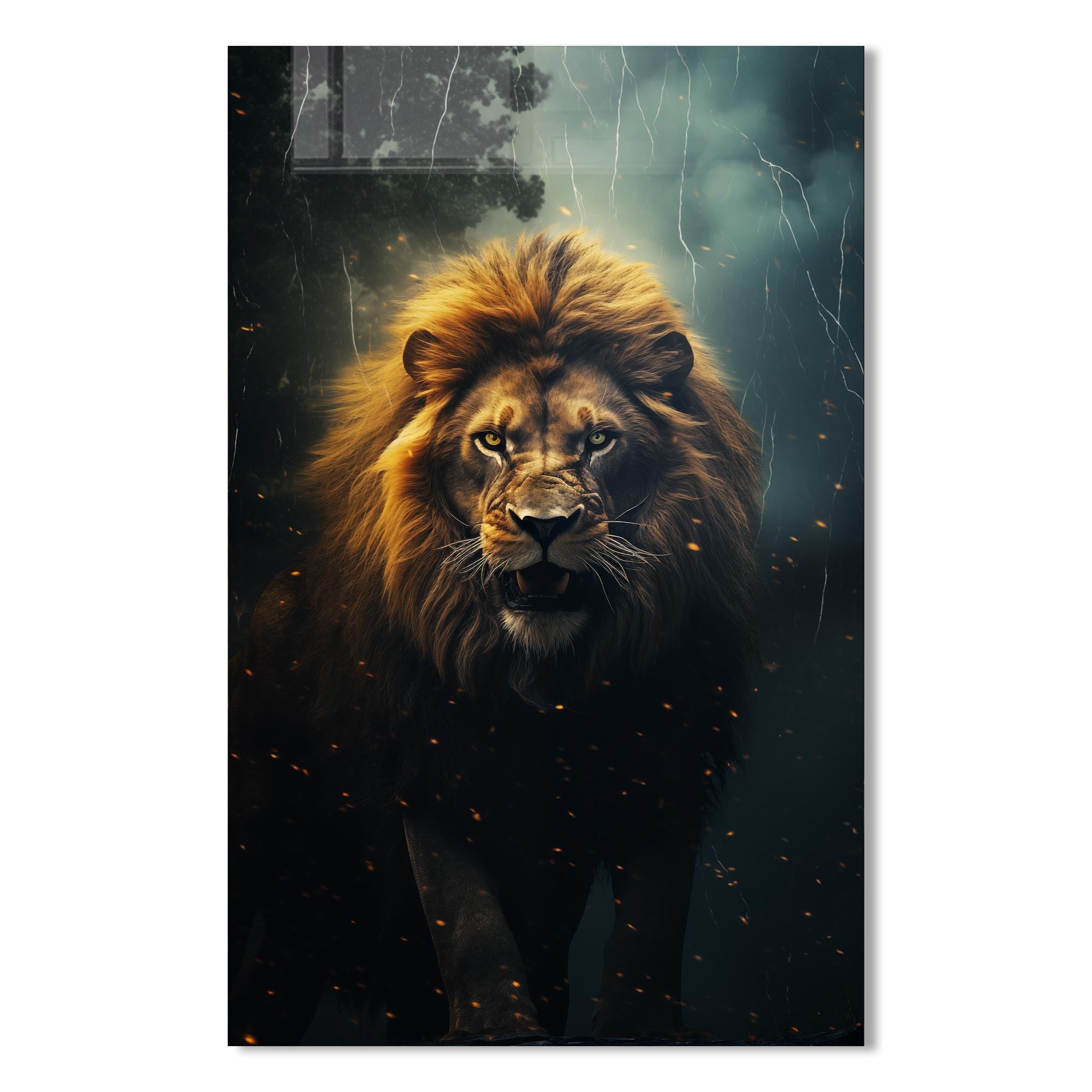 Premium Hunting Lion Tempered Glass Wall Art - Shatterproof & Durable Decor for Living Room, Bedroom, or Office