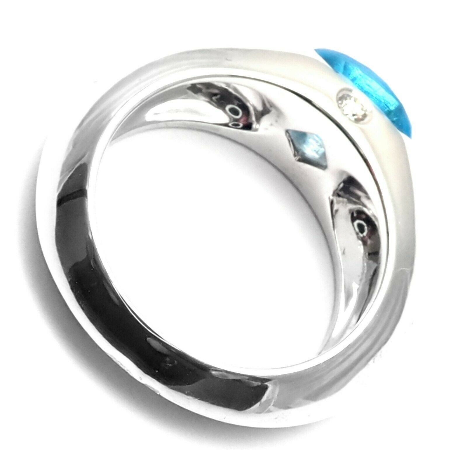 Authentic Piaget 18K White Gold Diamond & Blue Topaz Dome Ring for Women | Luxury Wedding Band, Anniversary Gift, Engagement Jewelry for Special Occasions