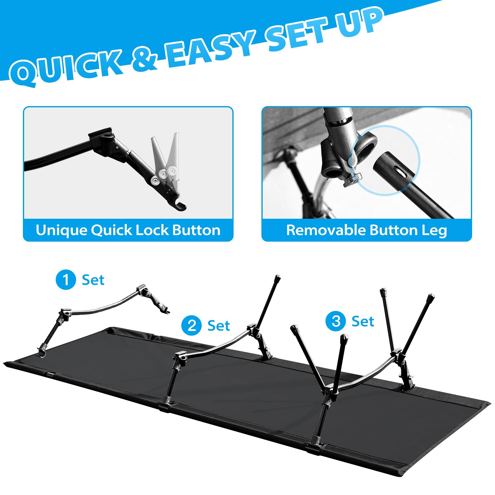 OSWIN Adult Backcountry Camping Cot with Leg Extension - Ultralight Folding Portable Bed for Outdoor, Hiking, RV & Beach - Supports 330lbs - Perfect for Camping, Backpacking & Travel (Black)
